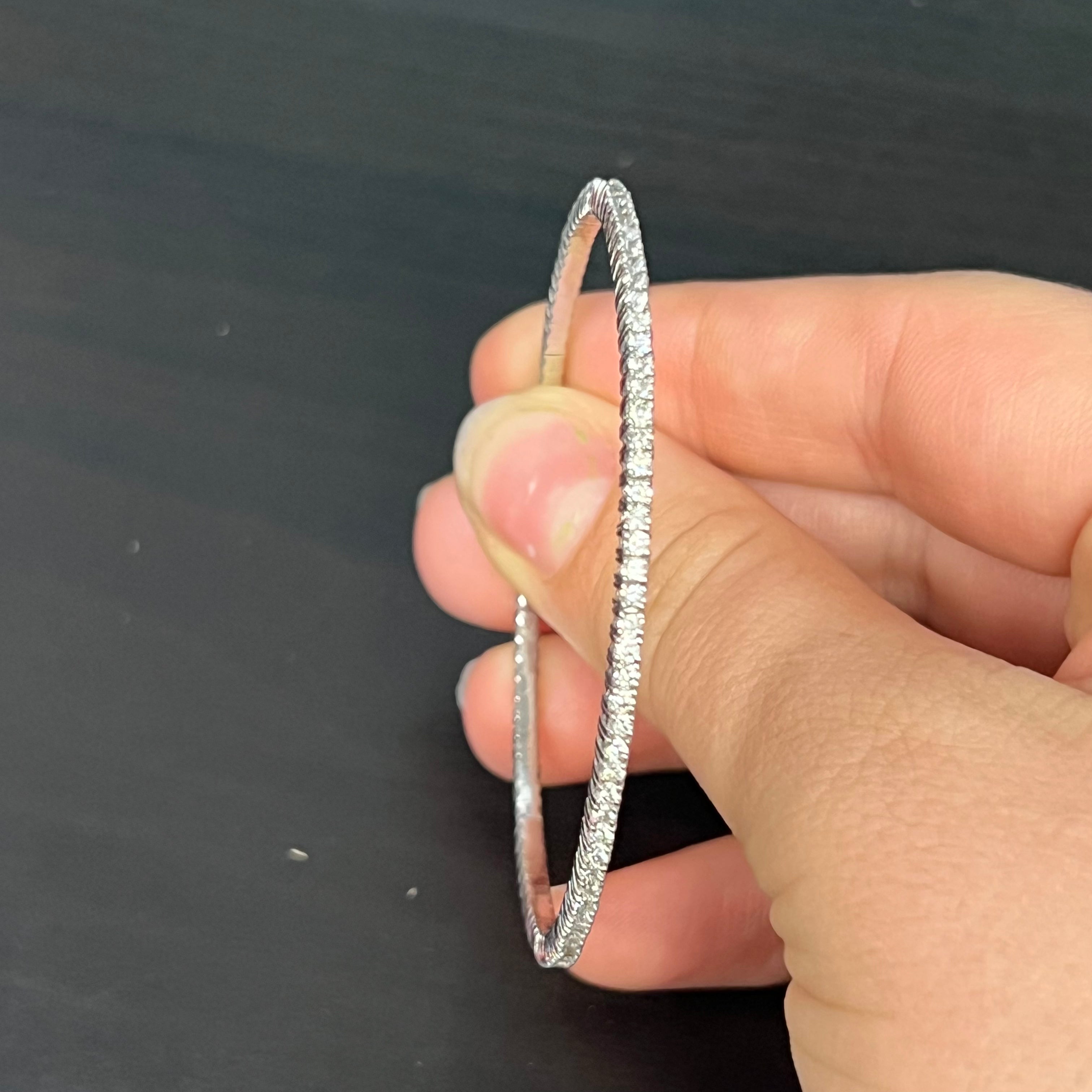 1.84CTW 14K White Gold Natural Diamond Flexible Bangle Bracelet
