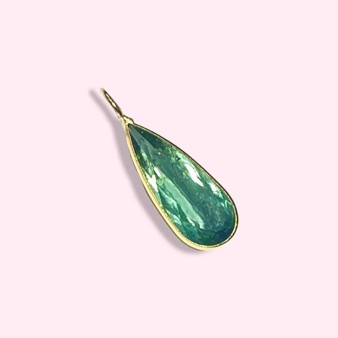 Pear Cut Light Blue Tourmaline 14K Yellow Gold Pendant Charm 22x7mm