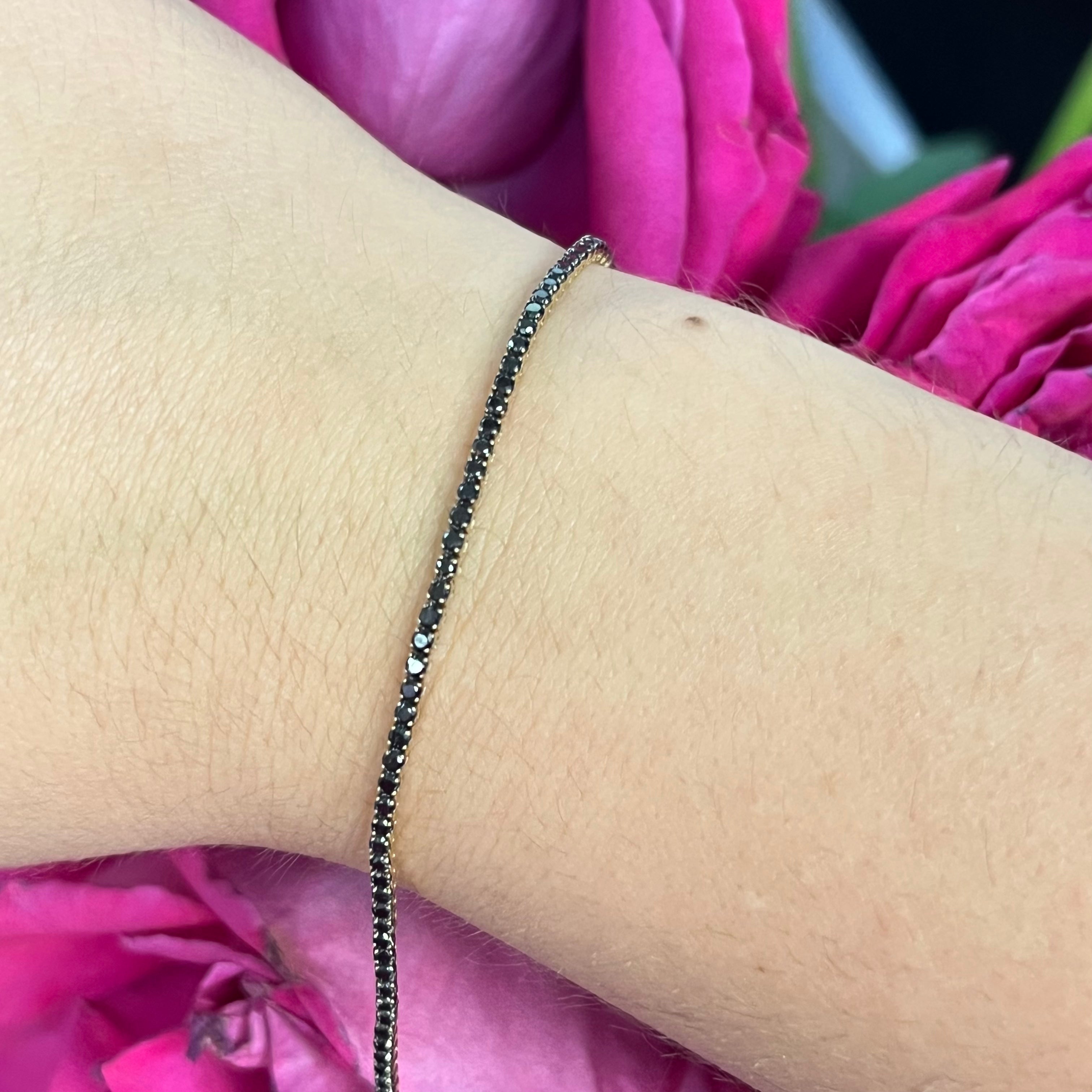 Stunning 14K Yellow Gold and Black Diamond Tennis Bracelet, 6.75"