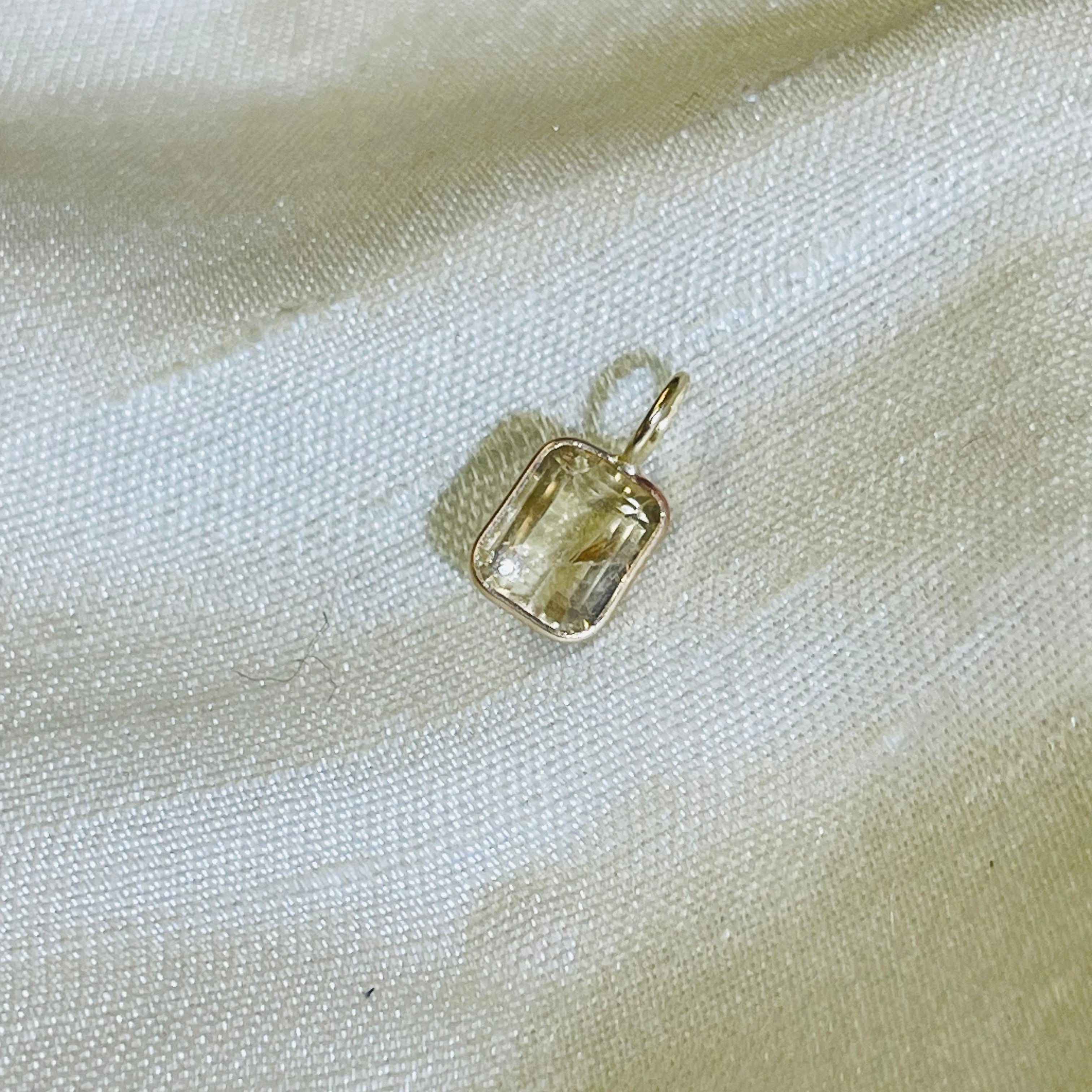 Natural Yellow Citrine Emerald Cut 14K Yellow Gold Pendant Charm 13x6.5mm