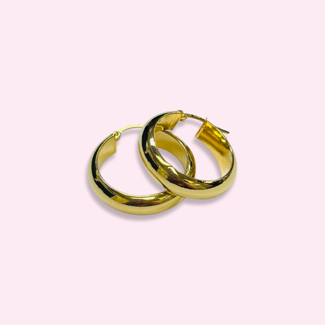 0.95" 10K Yellow Gold 6mm Rounded Flat Inside Hoop Earrings