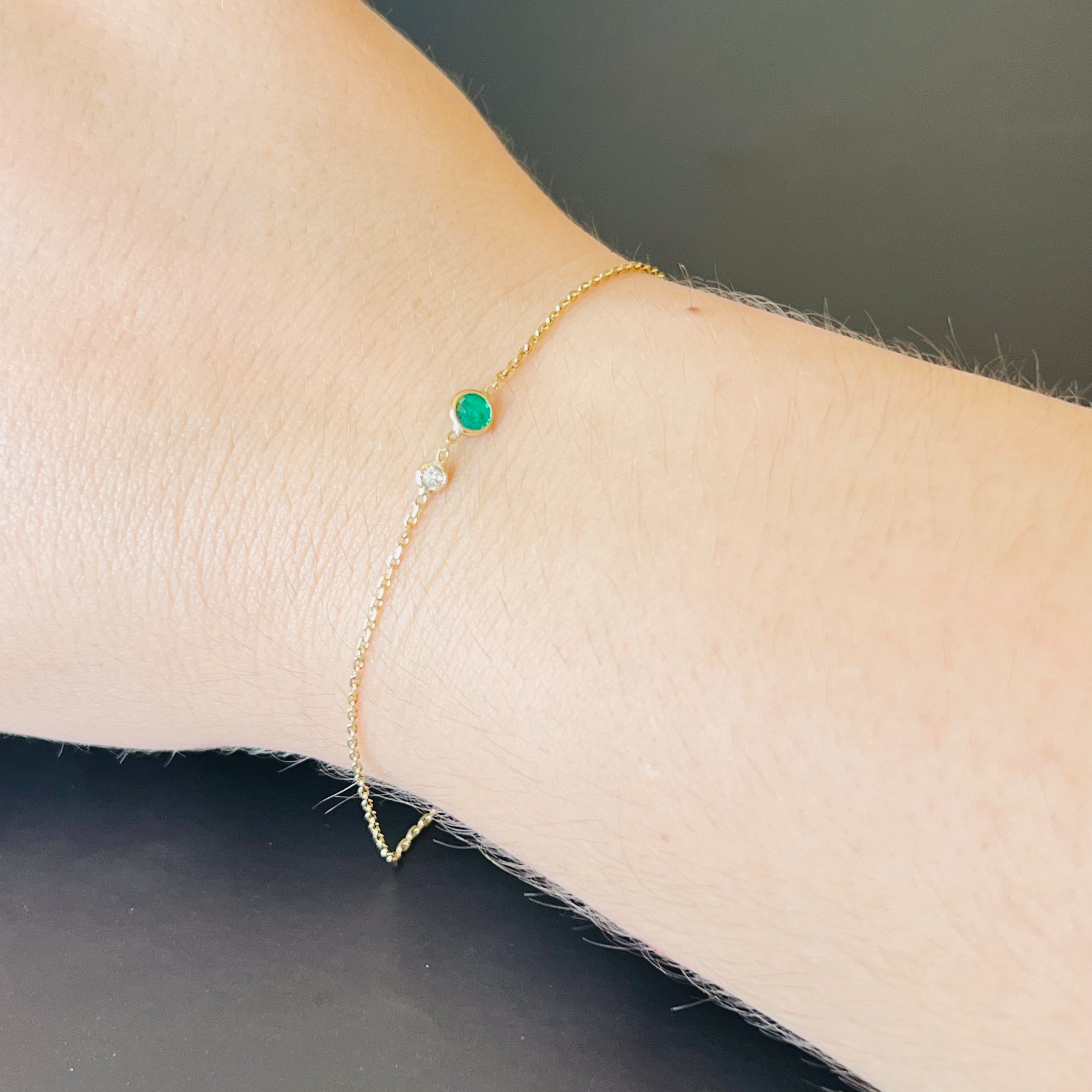 Emerald And Diamond Bracelet in Solid 14k Yellow Gold 6.75"