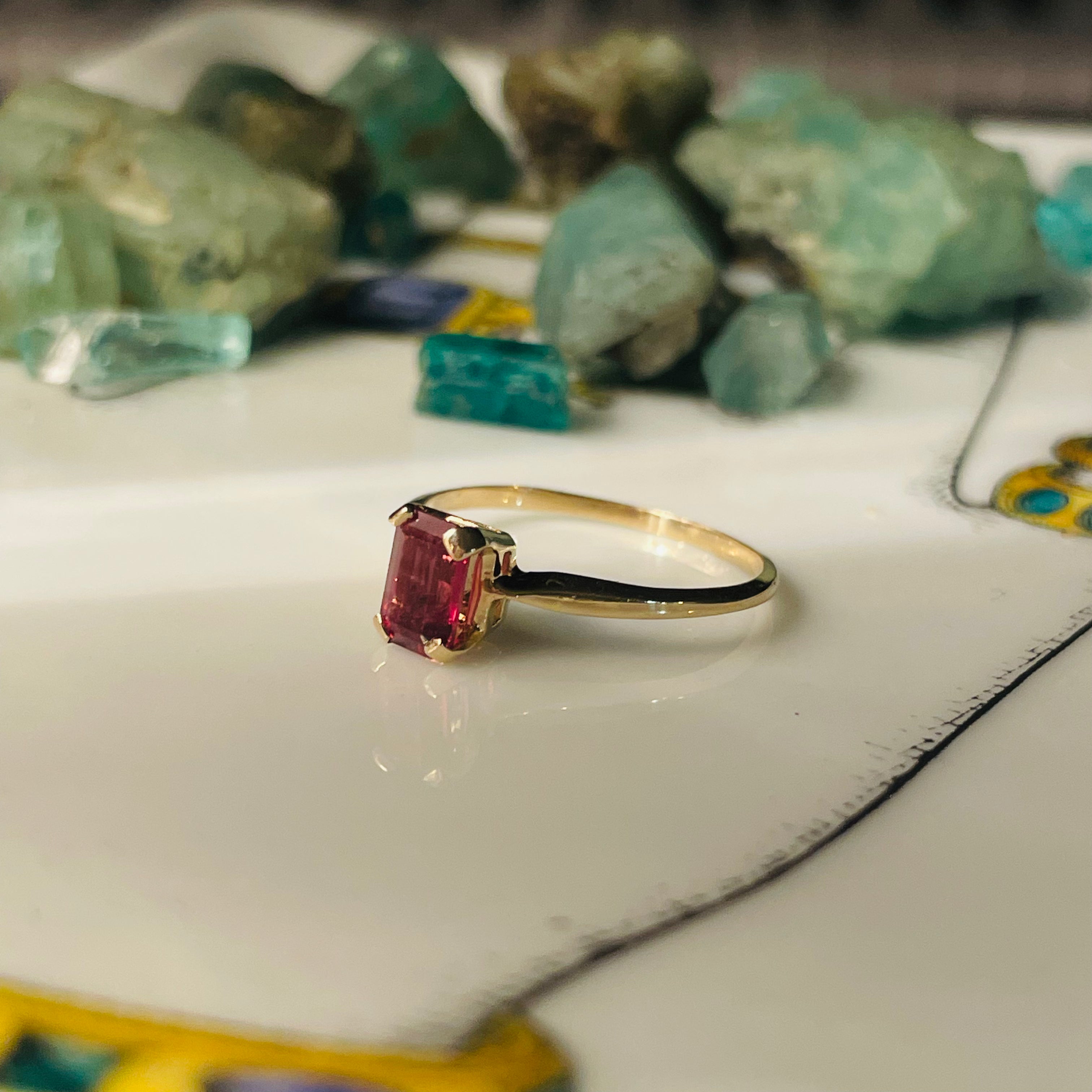 Solitaire Pink Tourmaline 14K Yellow Gold Ring Size 6