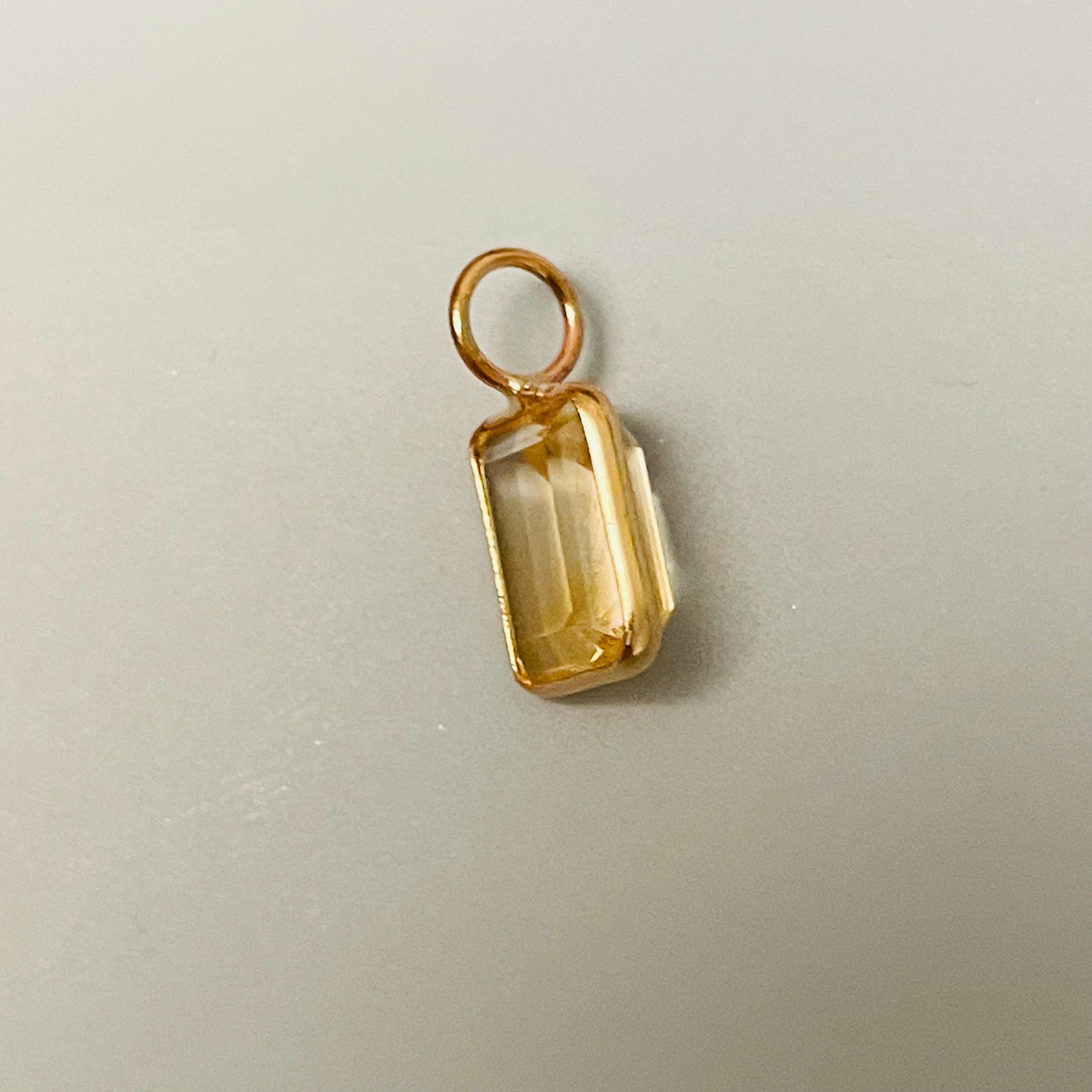 Natural Yellow Citrine Emerald Cut 14K Yellow Gold Pendant Charm 13x6.5mm
