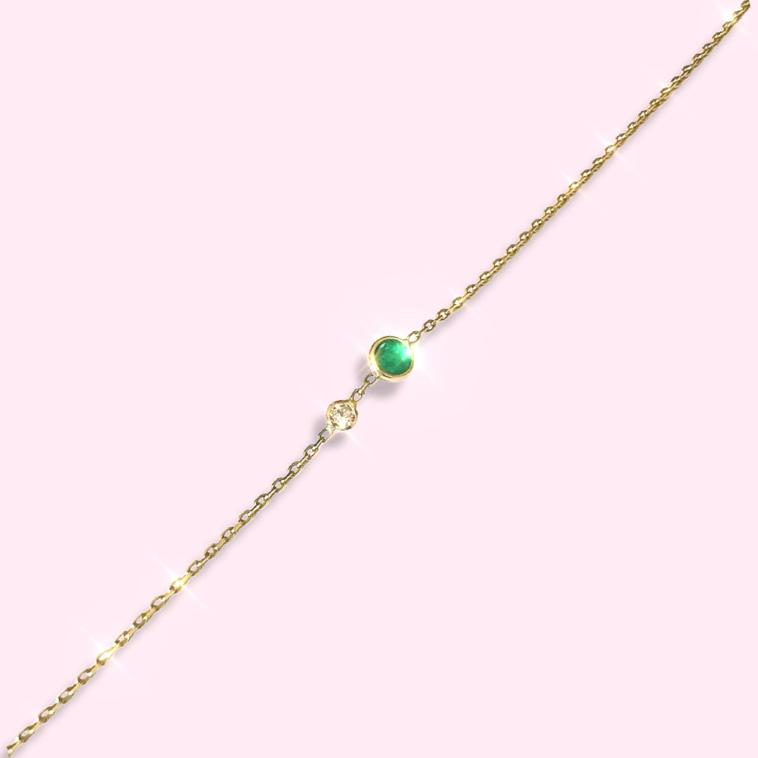 Emerald And Diamond Bracelet in Solid 14k Yellow Gold 6.75"
