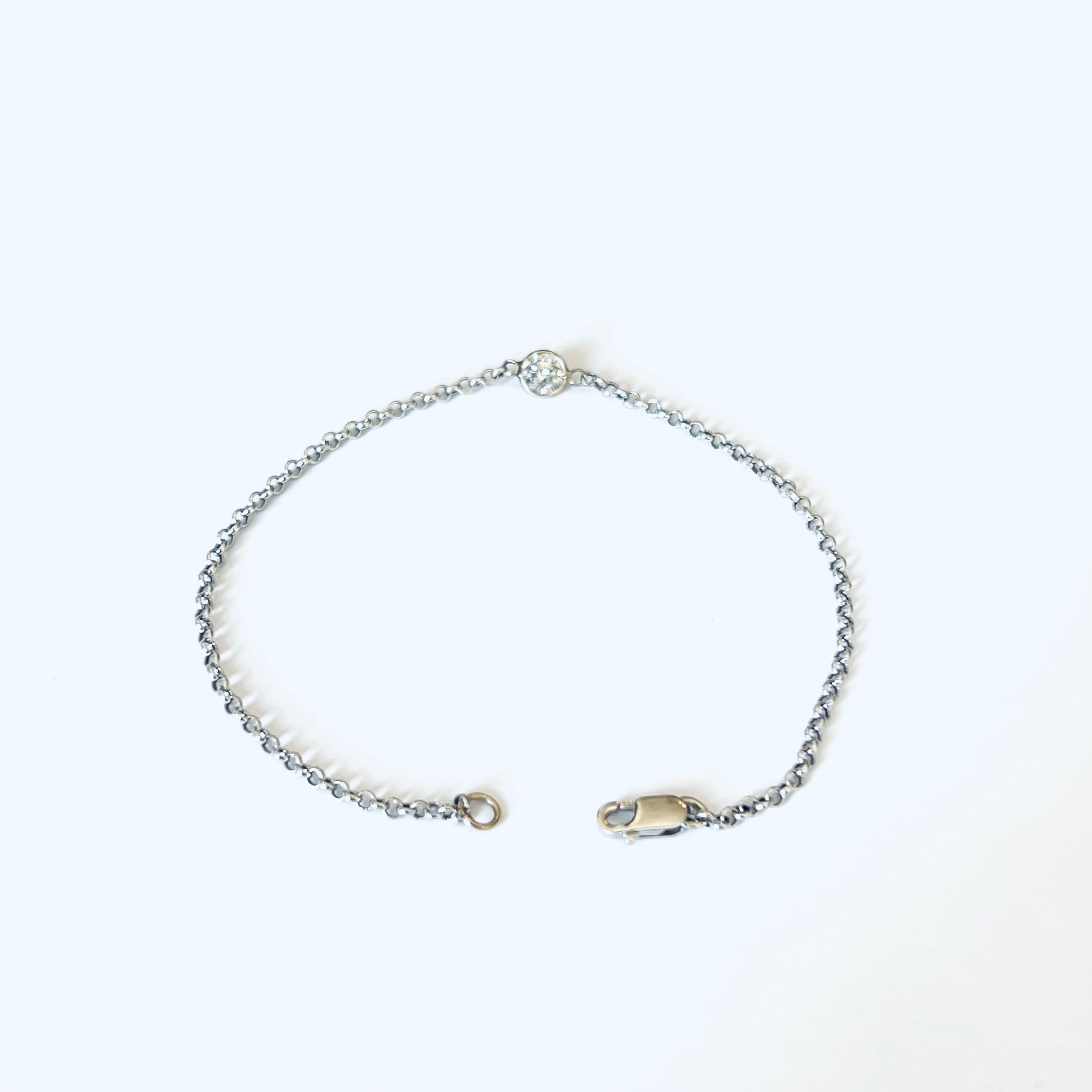 14K in Solid White Gold Diamond Solitaire Bracelet 6.75"