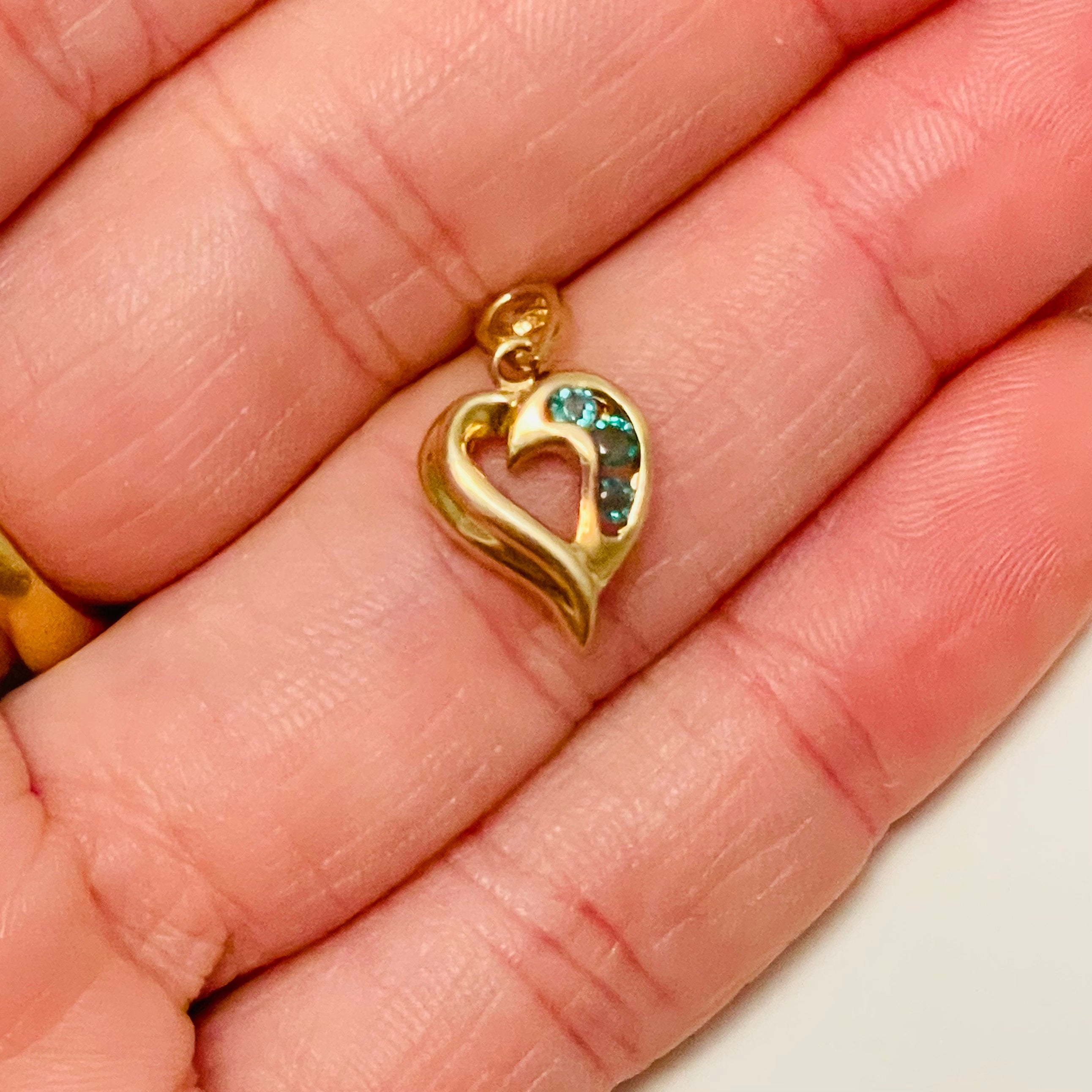 14K Yellow Natural Emerald Heart Charm Pendant