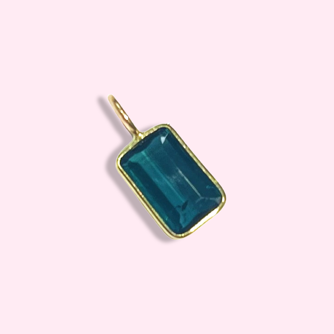 Natural Aqua Rectangular Tourmaline 14K Yellow Gold Pendant Charm 13x6mm