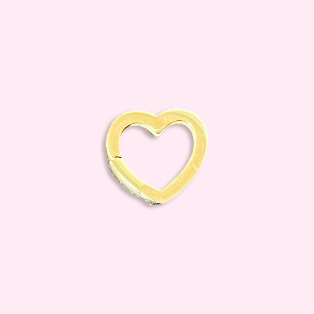 Solid 14K Yellow Gold Petite Heart Carabiner Charm Connector 10mm .5g