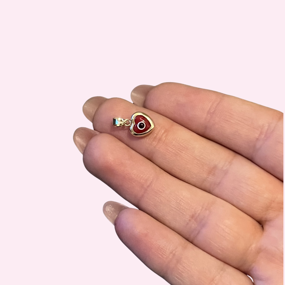 14K Yellow Gold Red Evil Eye Pendant Charm 10