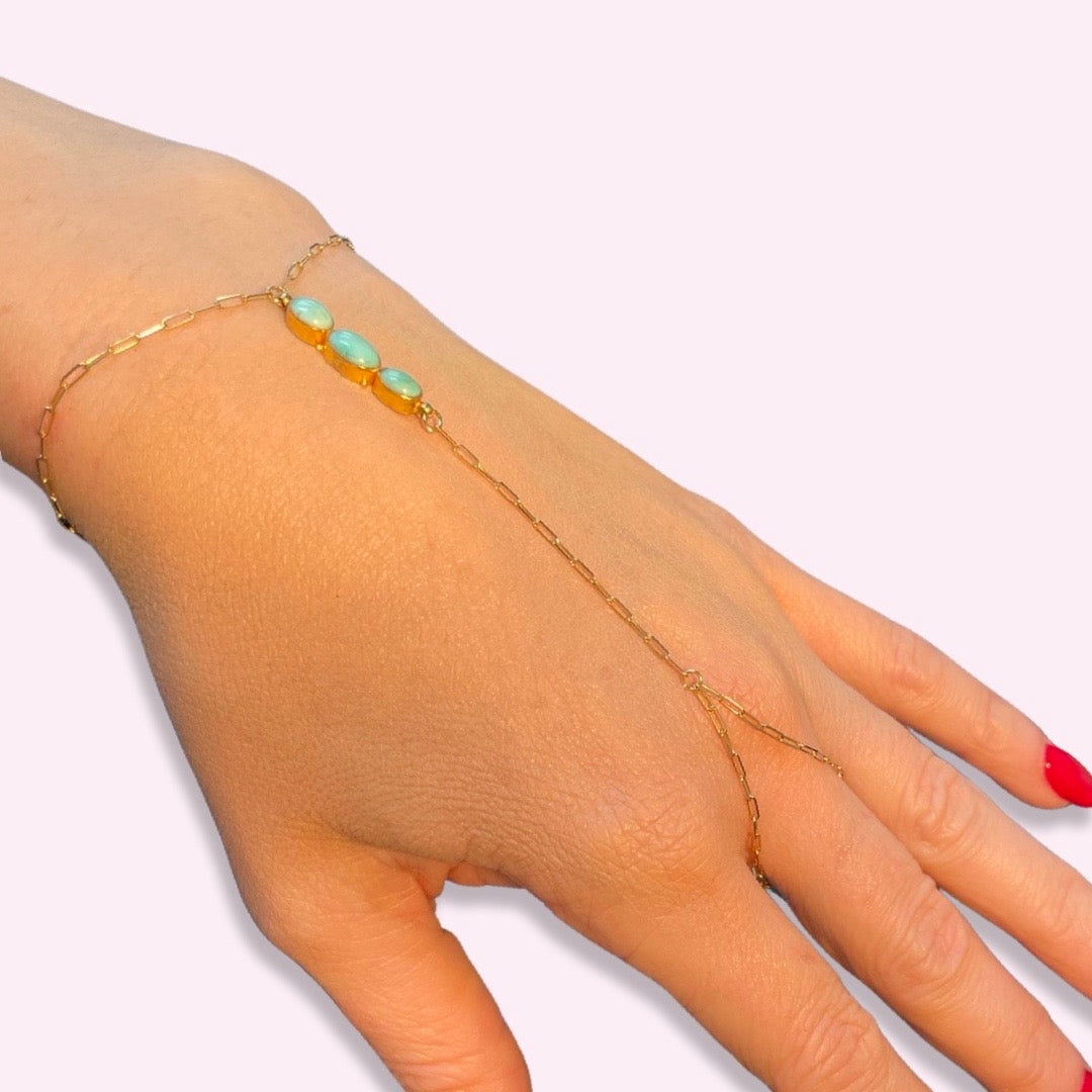 Natural Persian Turquoise 18K Yellow Gold Handchain Bracelet