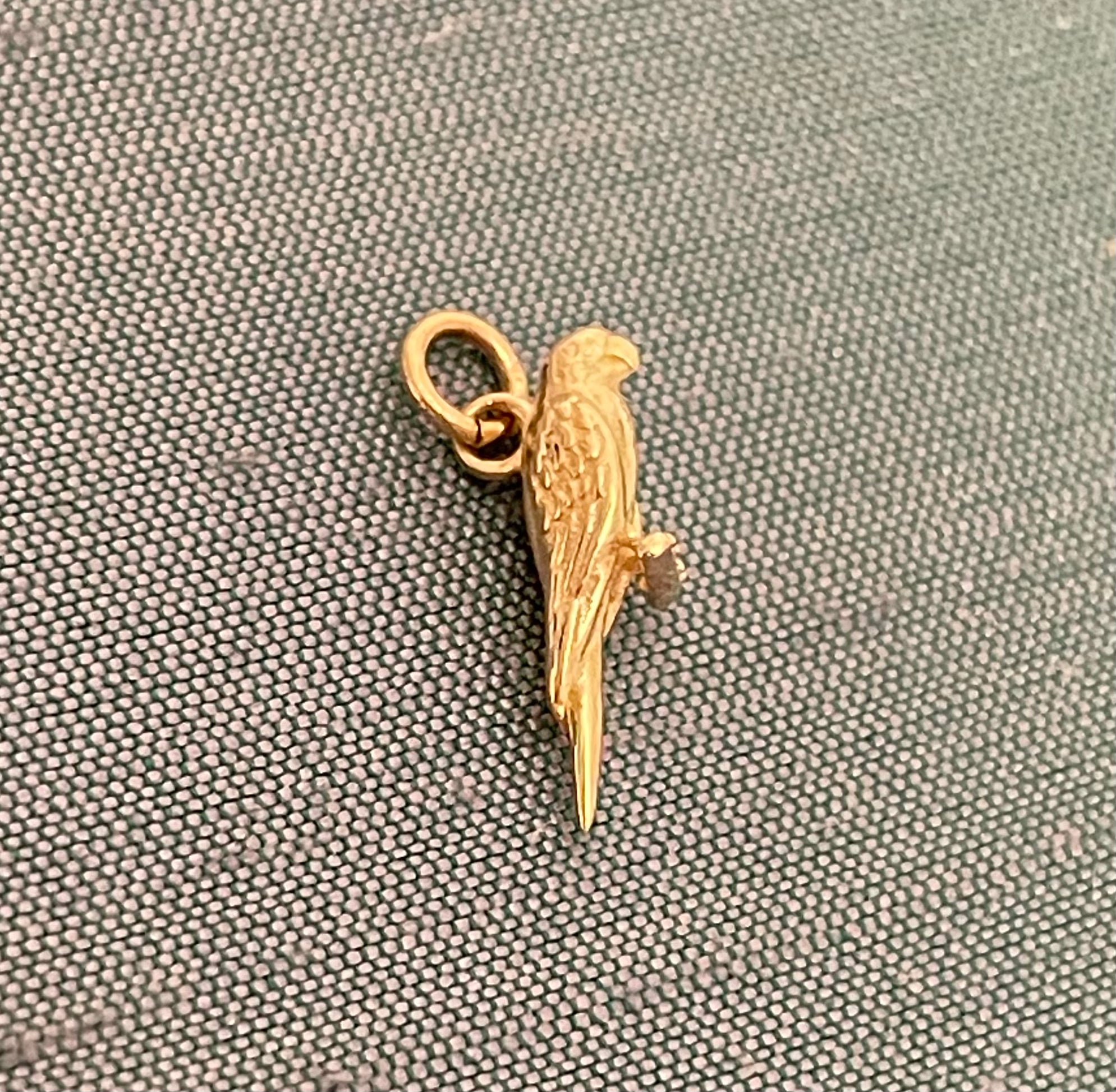 Mini Solid 14K Yellow Gold Bird Parrot Charm Pendant