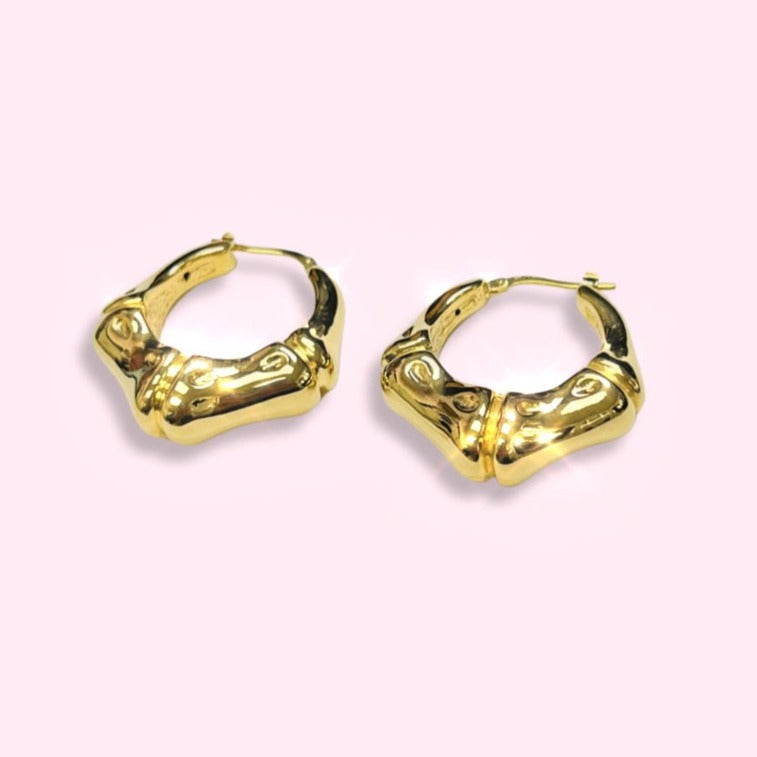 10K Yellow Gold 1.25" x 10mm Bamboo Hoop Earrings