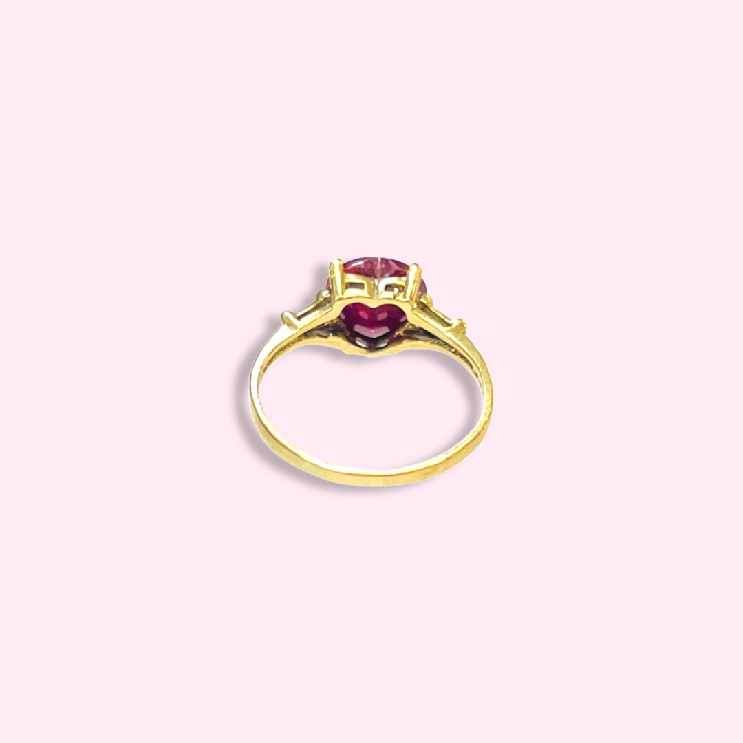 Heart Cabochon Ruby 14K Yellow Gold Ring