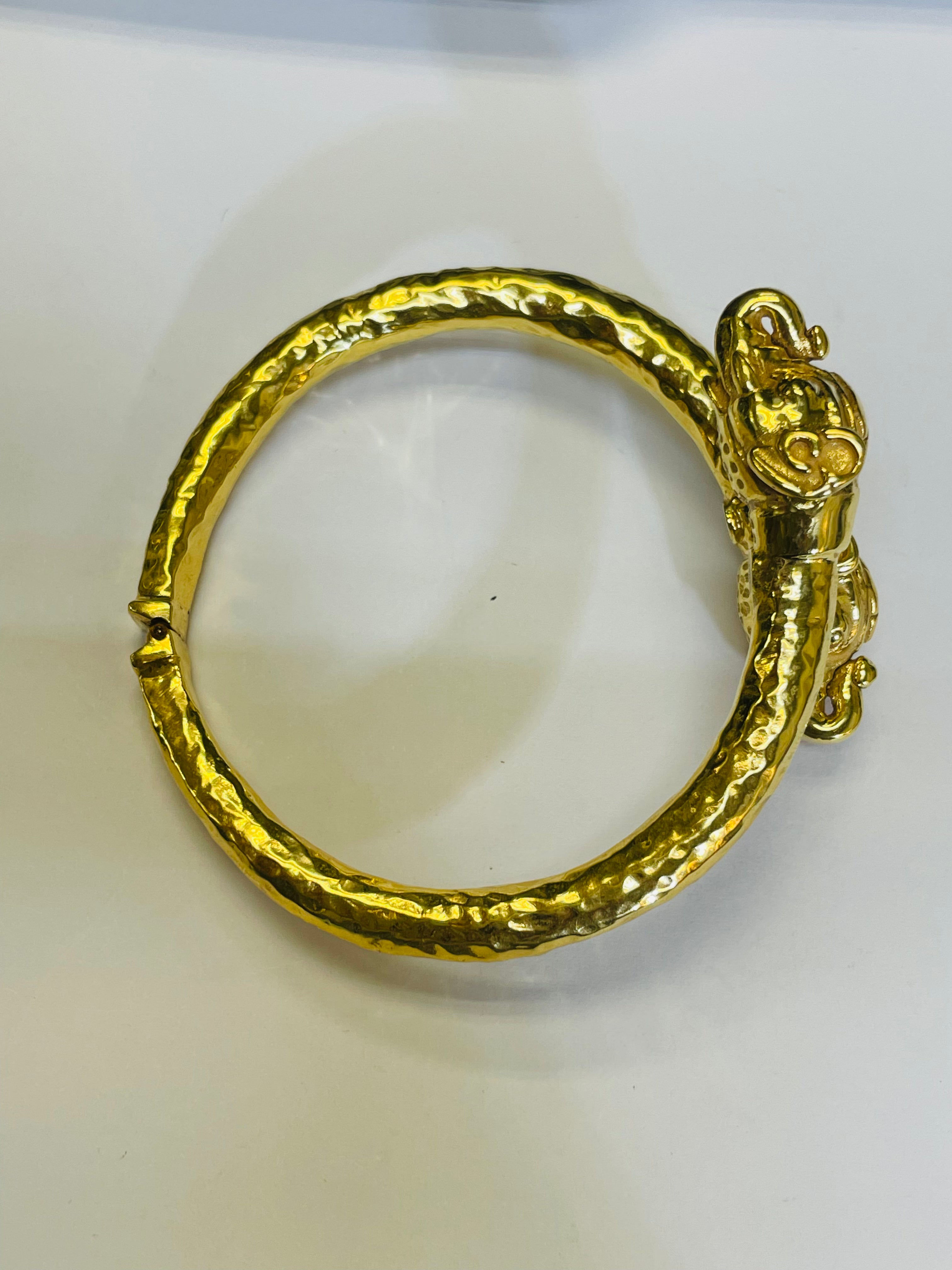 14K Yellow Gold Double Headed Elephant Bangle Wrap Bracelet
