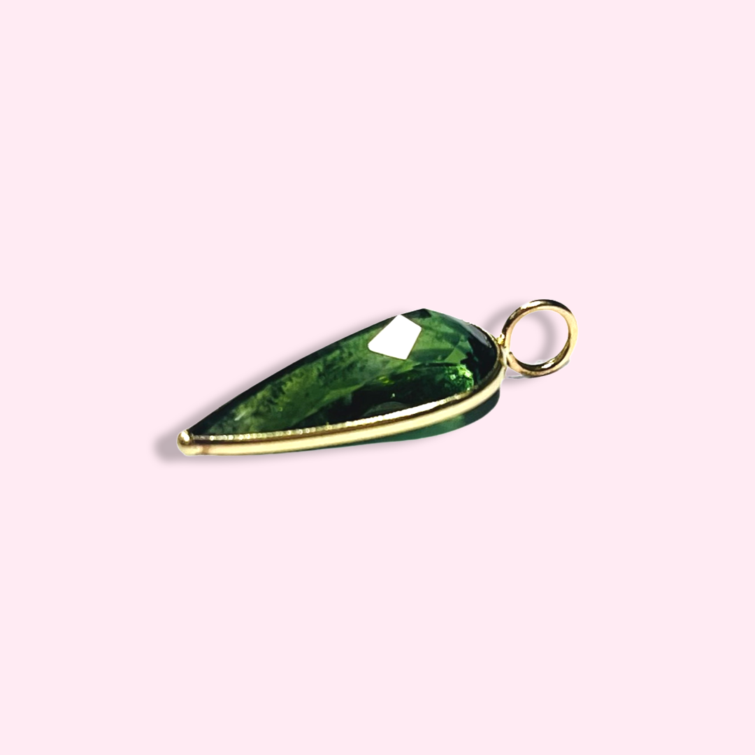 Deep Green Pear Cut Tourmaline 14K Yellow Gold Pendant Charm 22x9mm