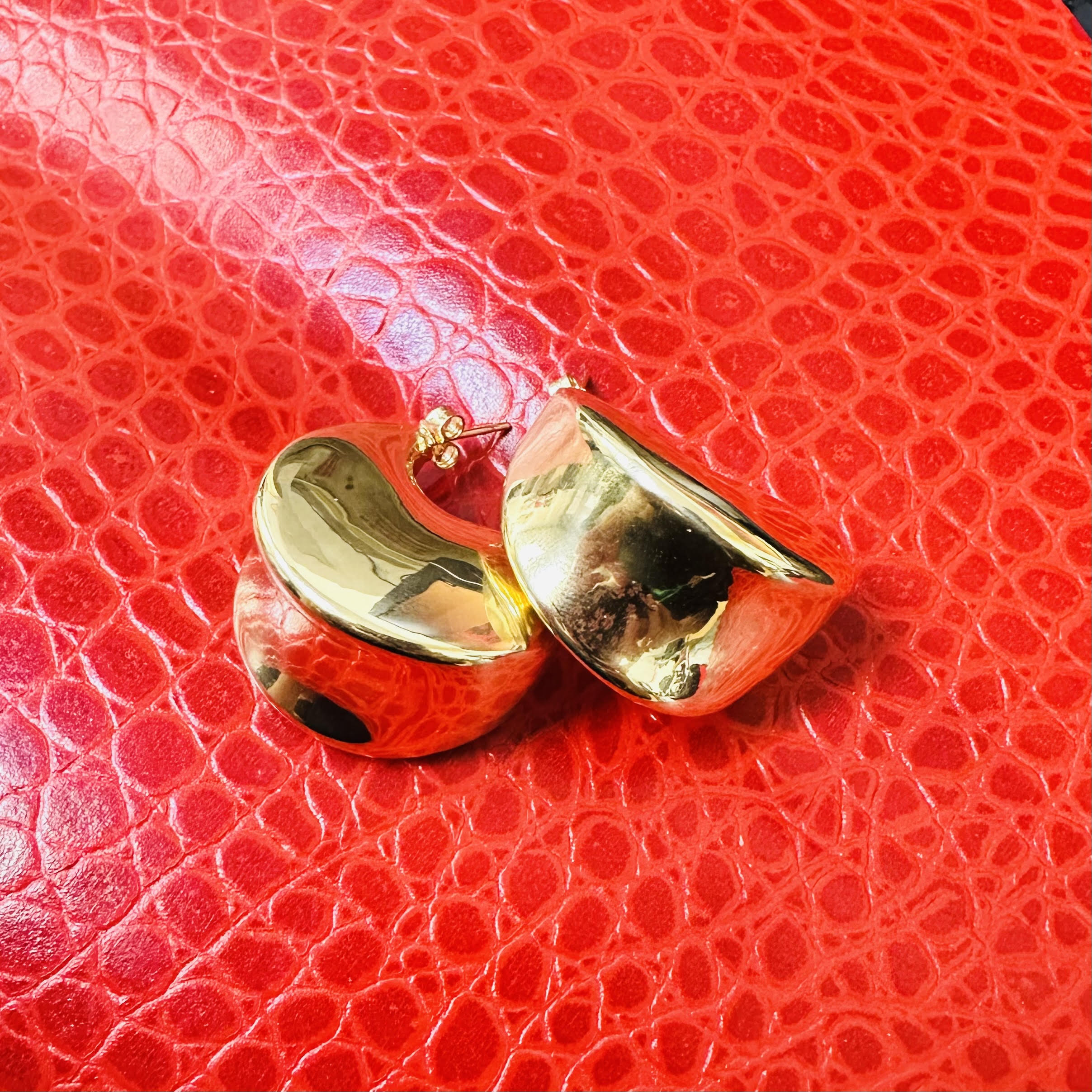 14K 16mm 1.5" Yellow Gold Big Puffy Super cute Earrings