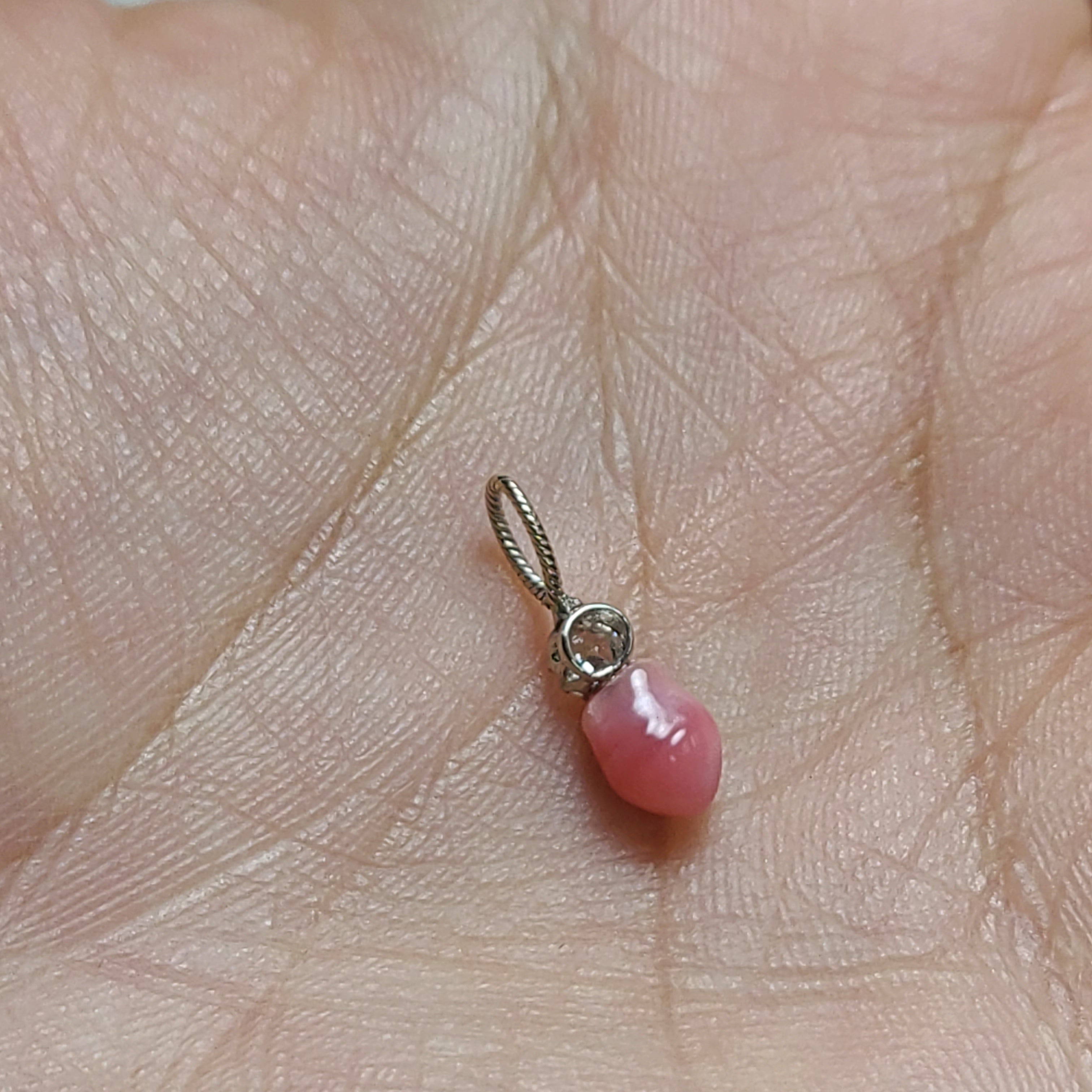 14K White Gold Pink Natural Conch Pearl with Old Mine Cut Diamond Pendant Charm