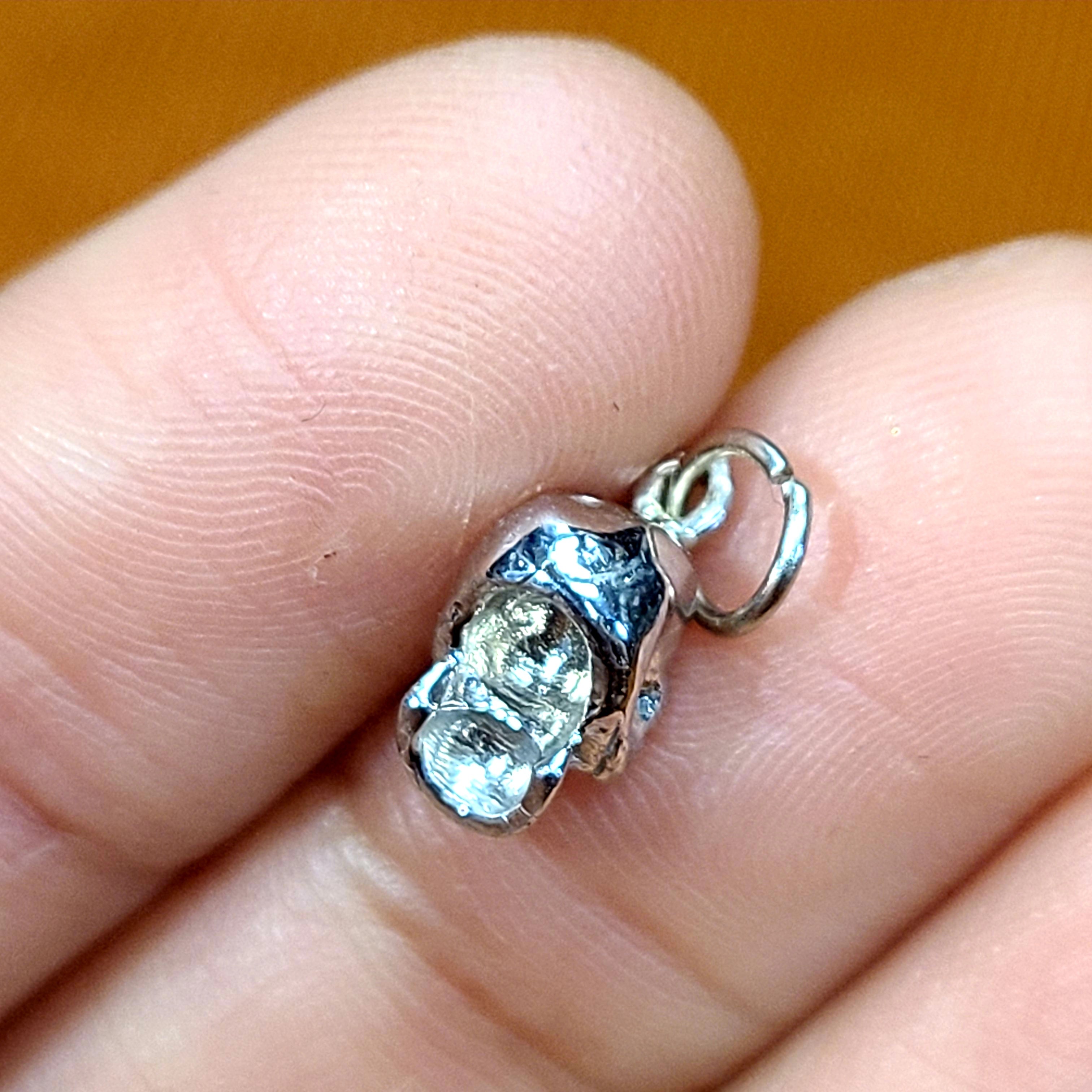 Stunning! 14K White Gold Skull with 0.05CT Diamond Eyes Pendant Charm