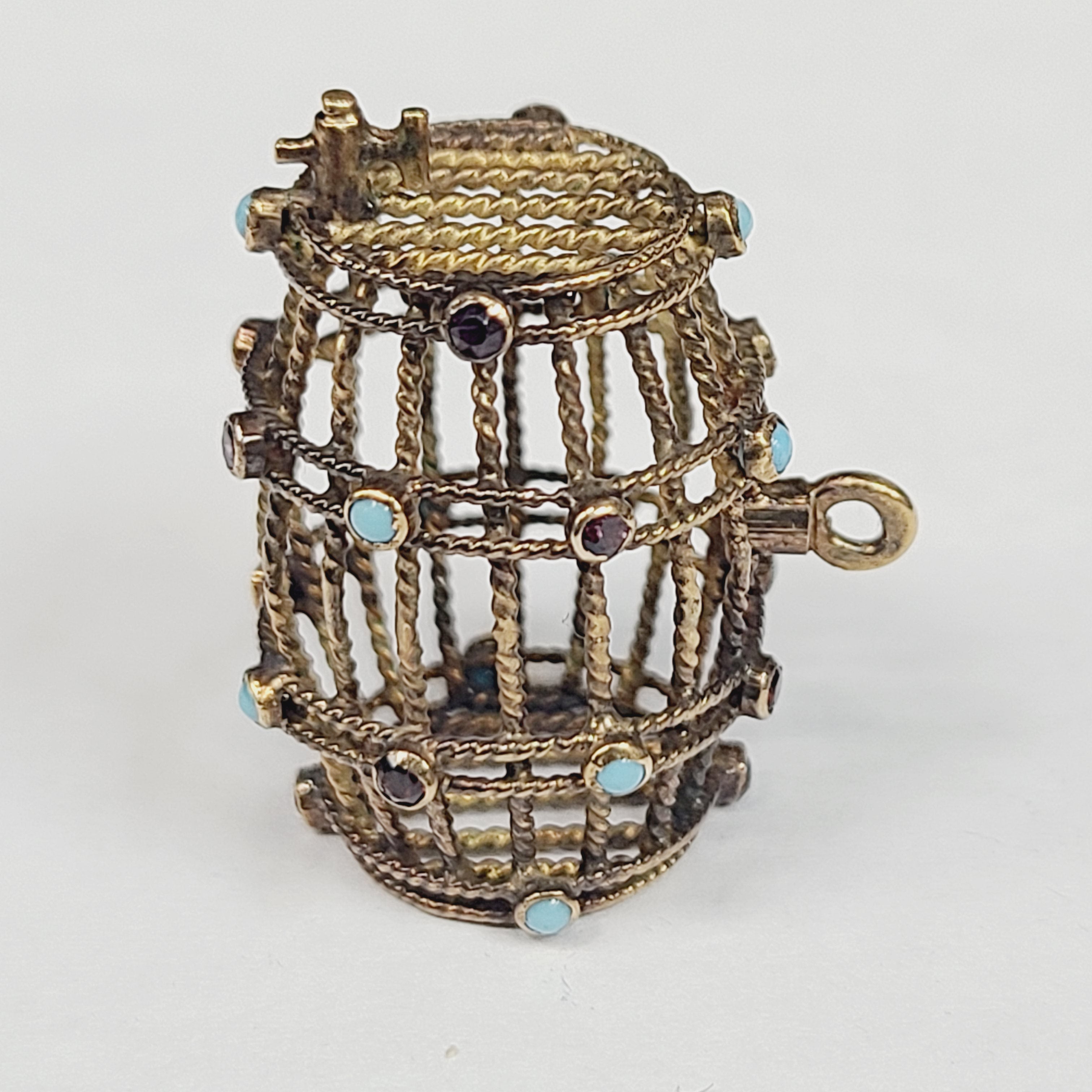 14K Rose Gold Garnet and Turquoise Large Antique Barrell Charm