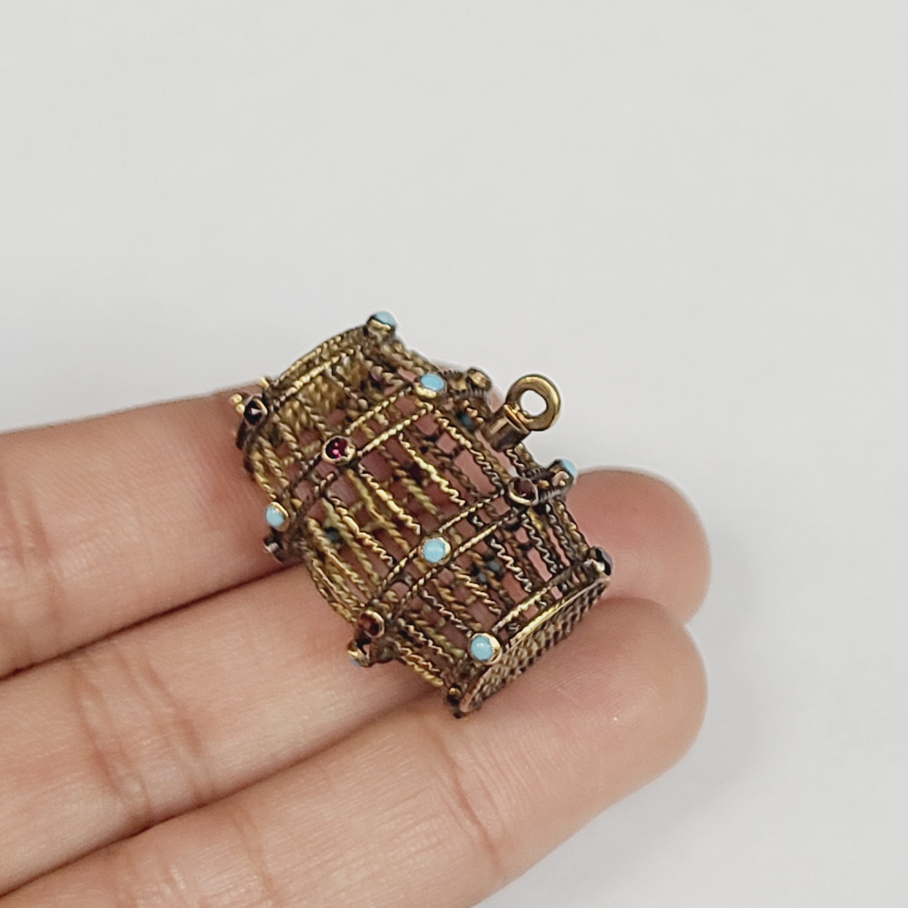 14K Rose Gold Garnet and Turquoise Large Antique Barrell Charm