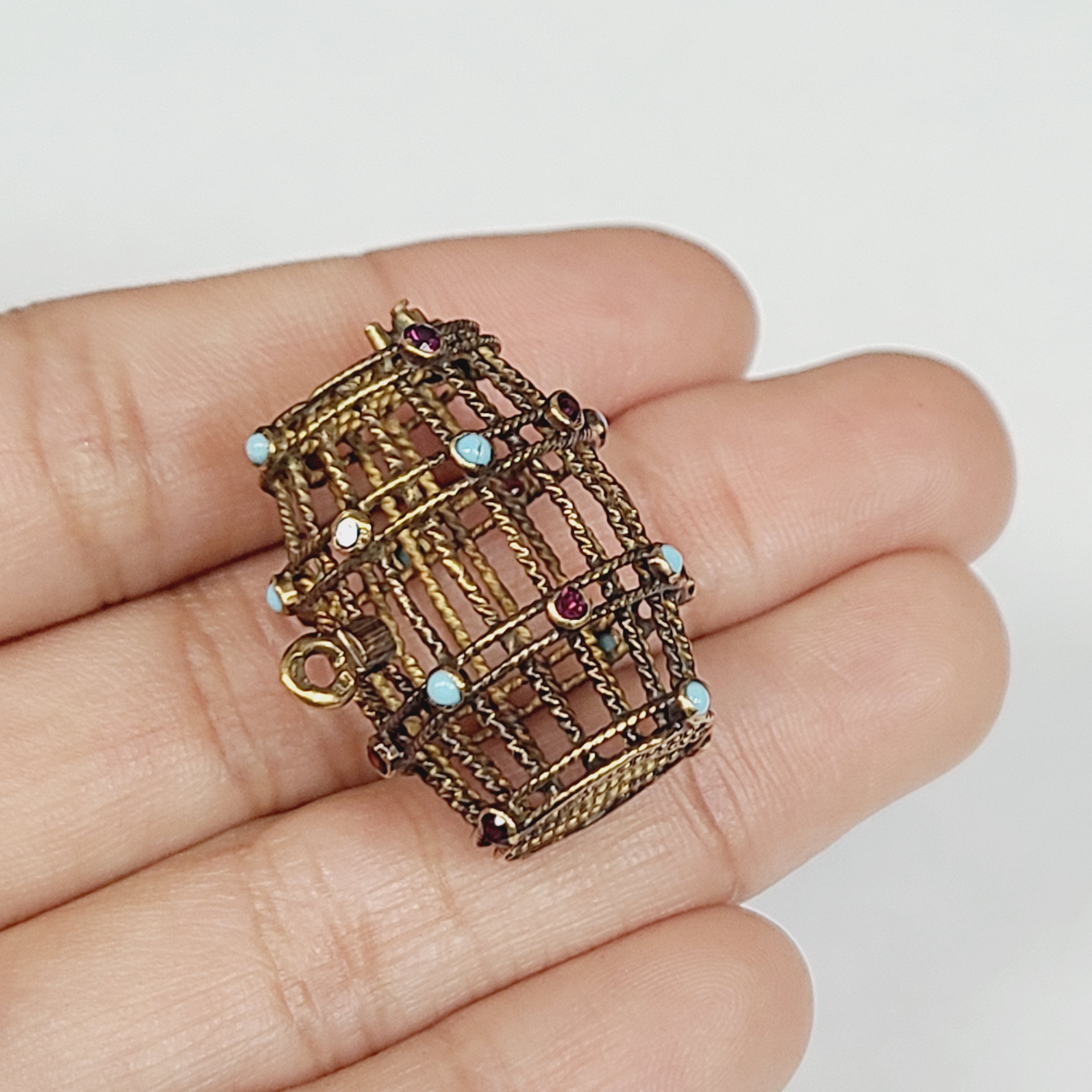 14K Rose Gold Garnet and Turquoise Large Antique Barrell Charm