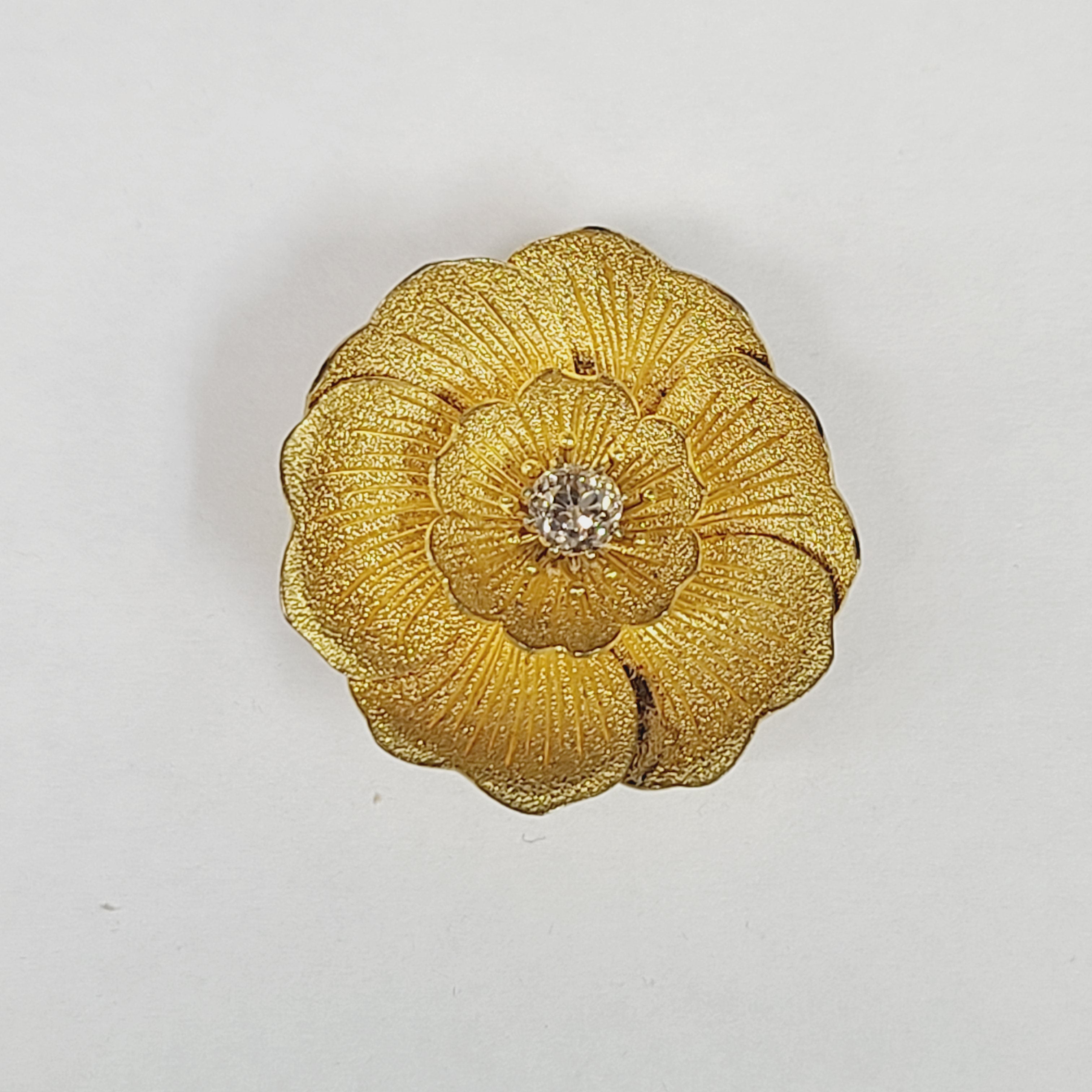 .48CT Old Mine Cut Diamond in an Articulated Gold Flower Pendant