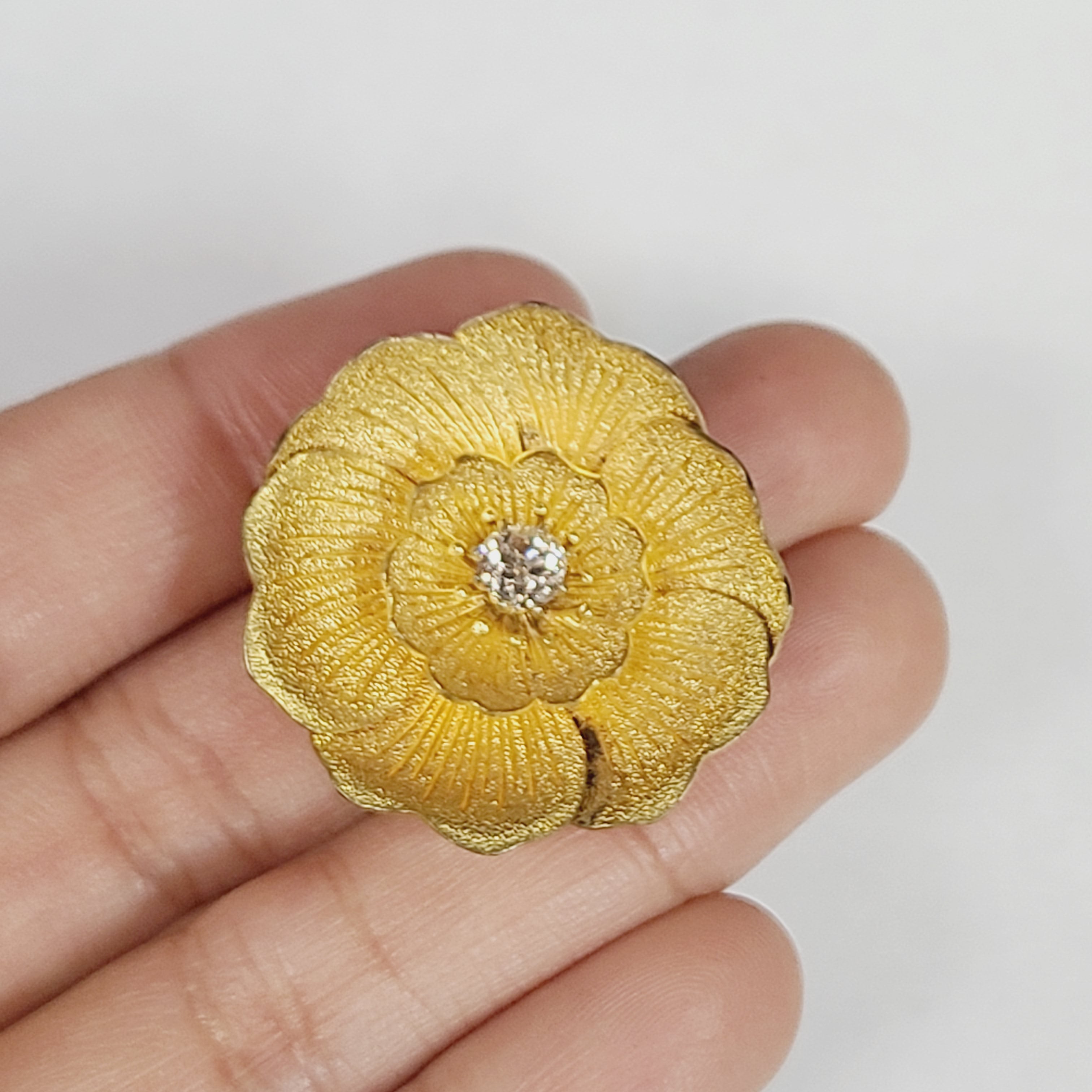 .48CT Old Mine Cut Diamond in an Articulated Gold Flower Pendant