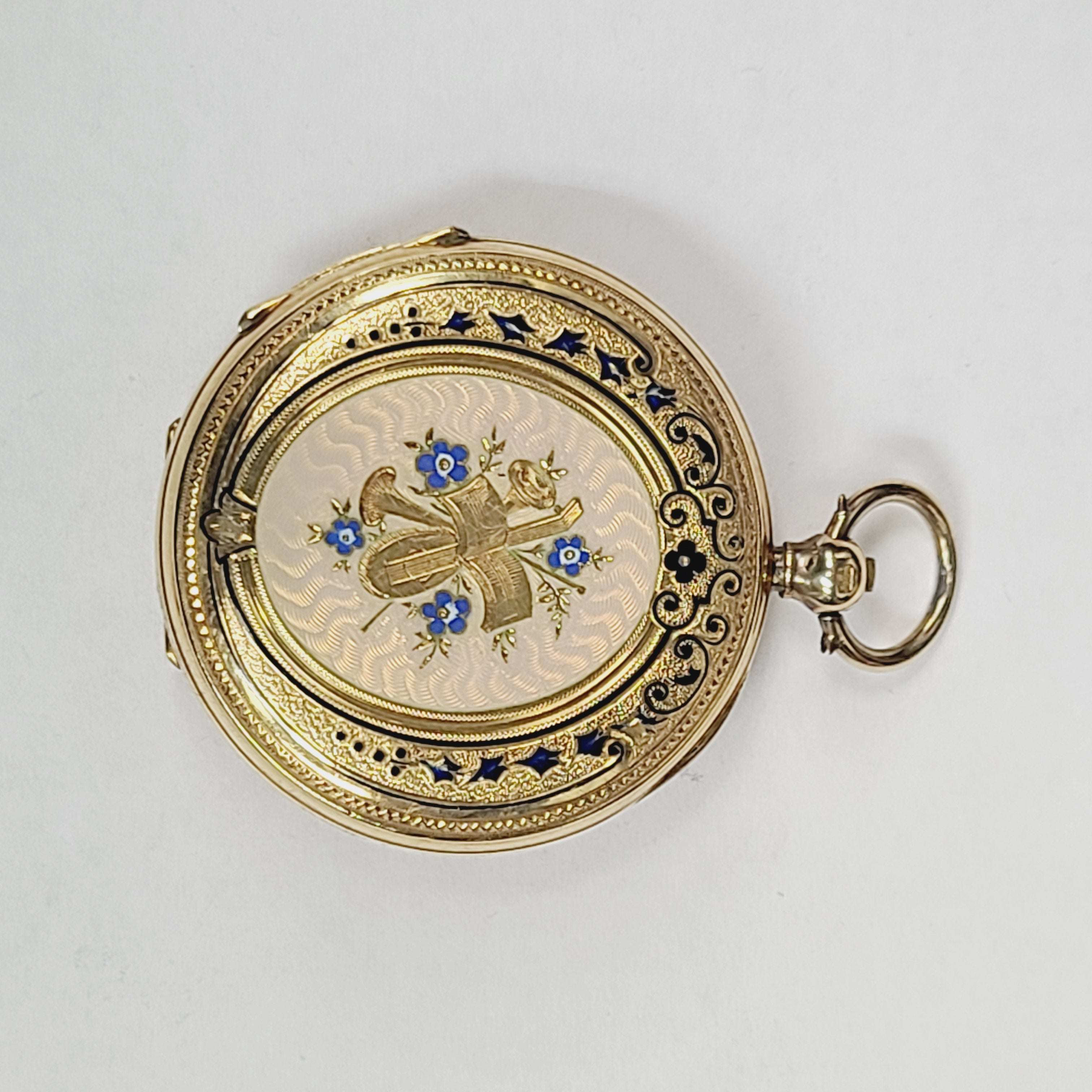 18K Gold Antique Enamel Egyptian Lady Pocket Watch
