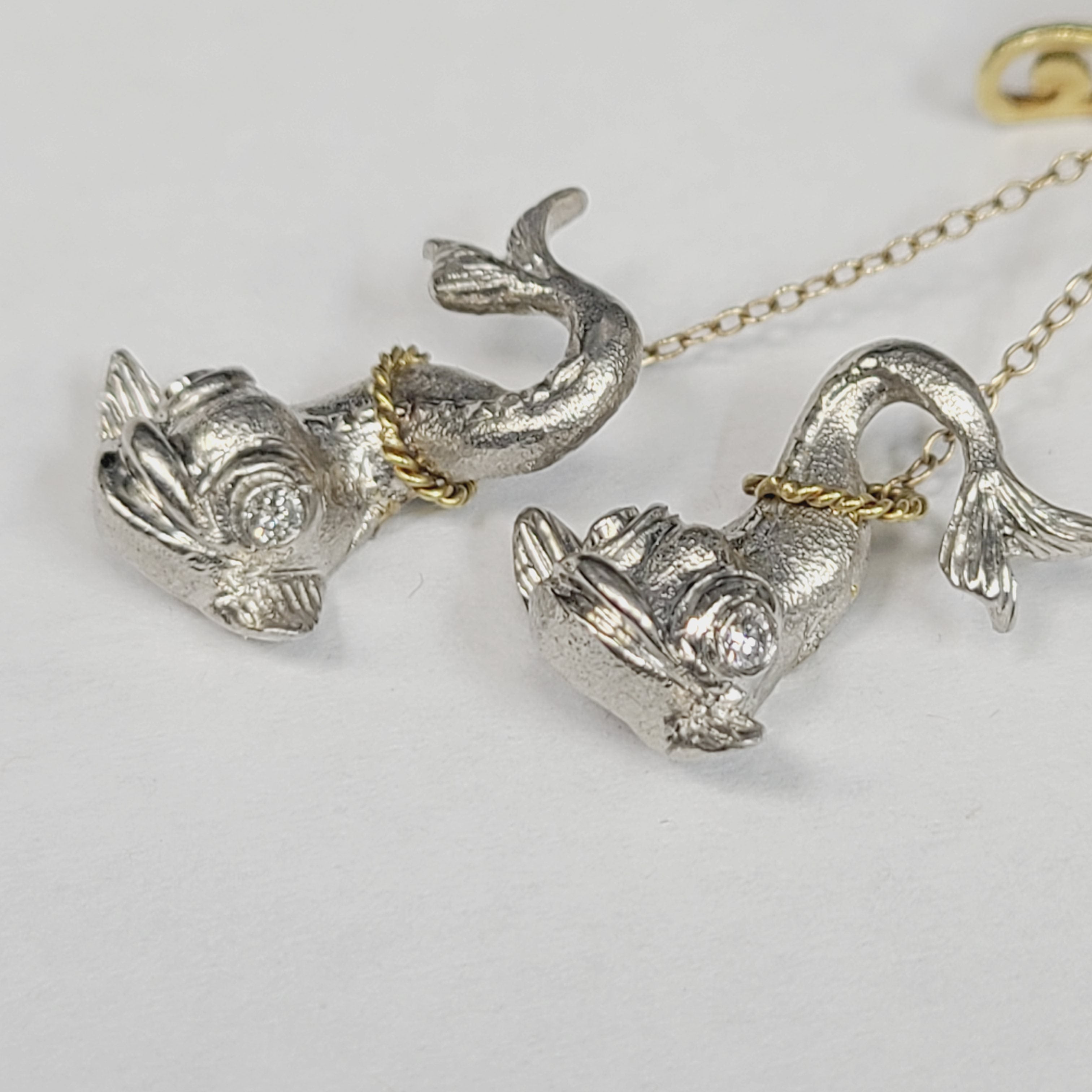 Neptune and Fish 18K Gold and Platinum Figurine