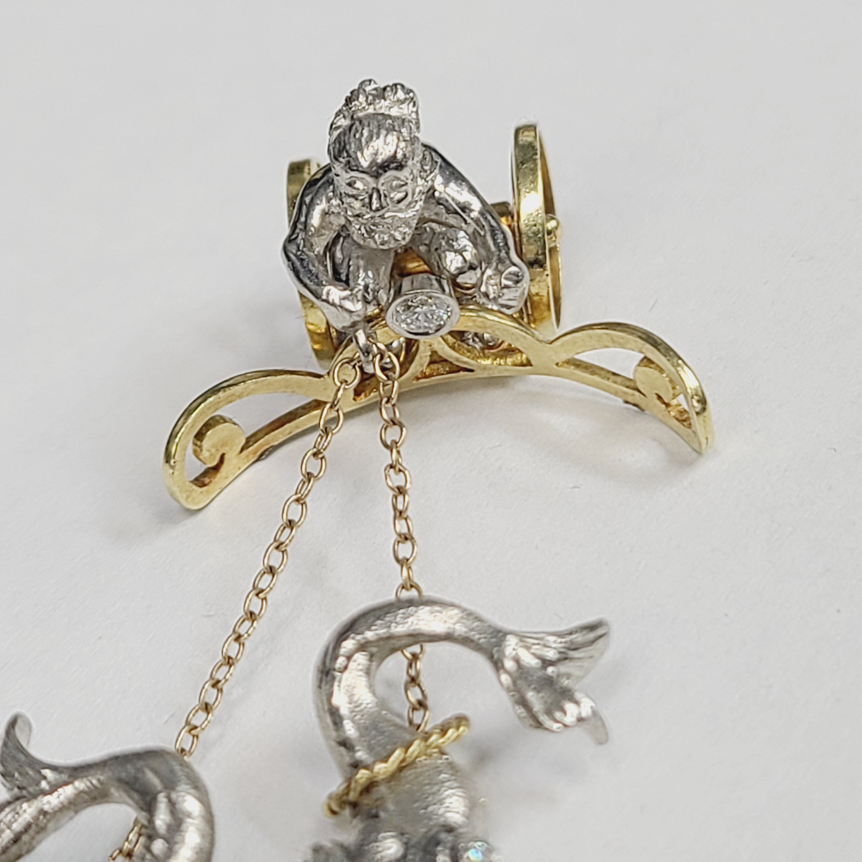 Neptune and Fish 18K Gold and Platinum Figurine