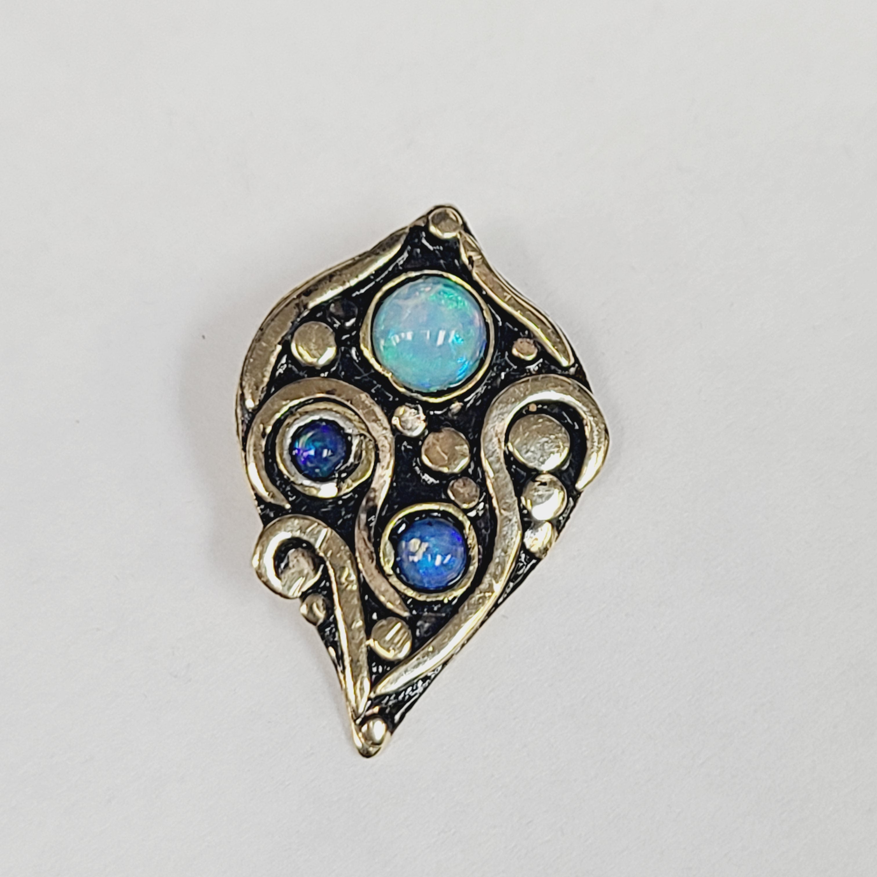 14K Yellow Gold Opal and Enamel Slide Pendant