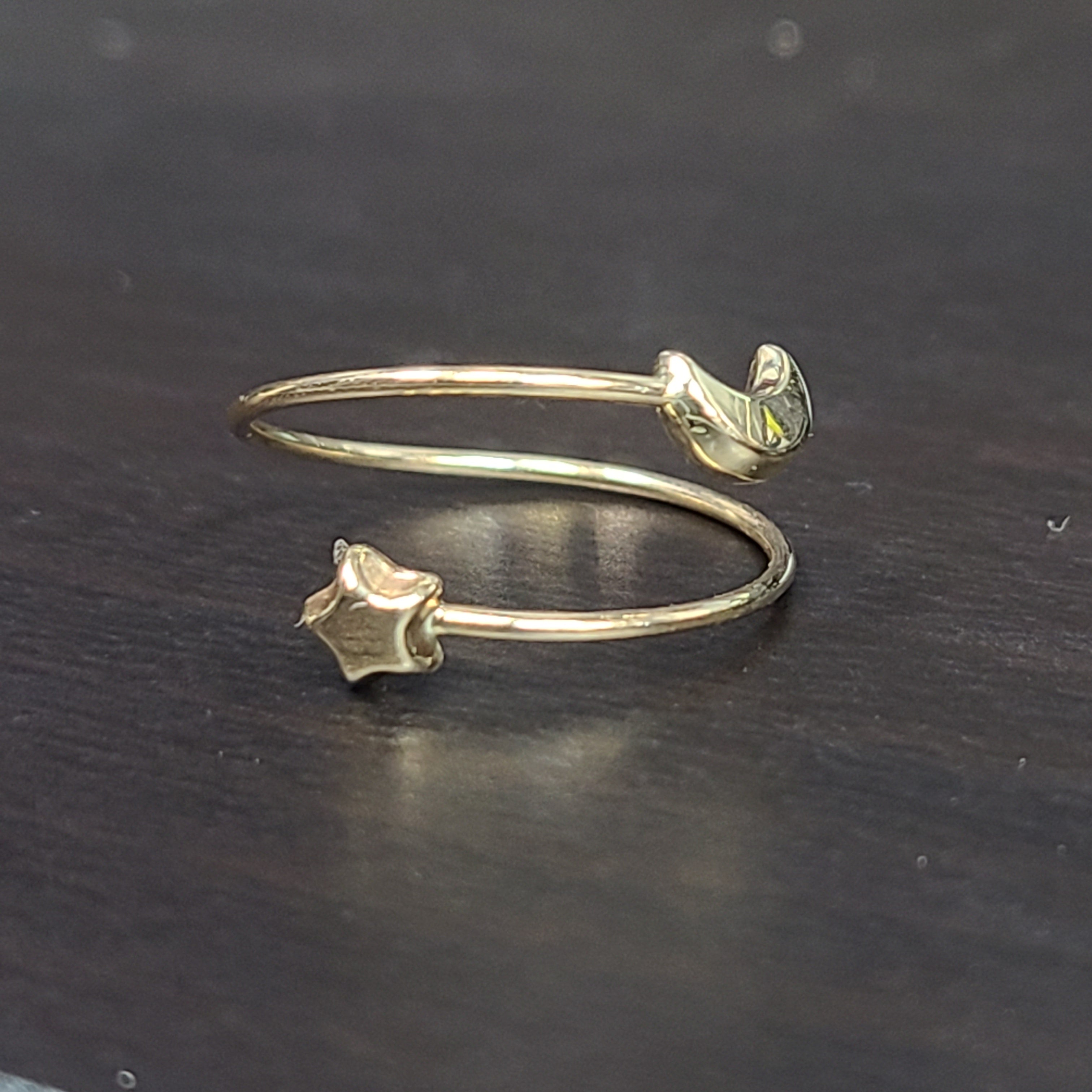 14K Yellow Gold Star Moon Spiral Adjustable Ring