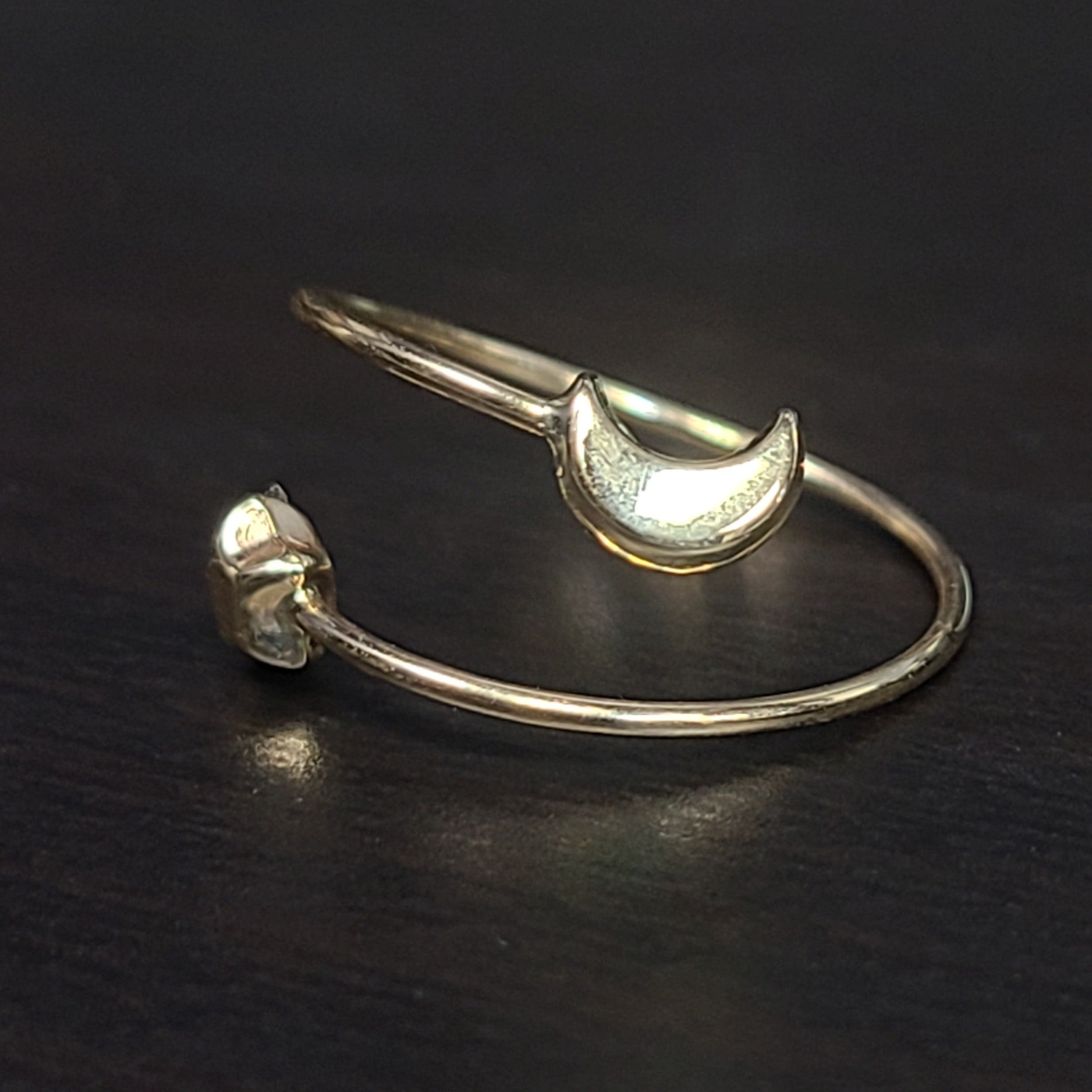 14K Yellow Gold Star Moon Spiral Adjustable Ring