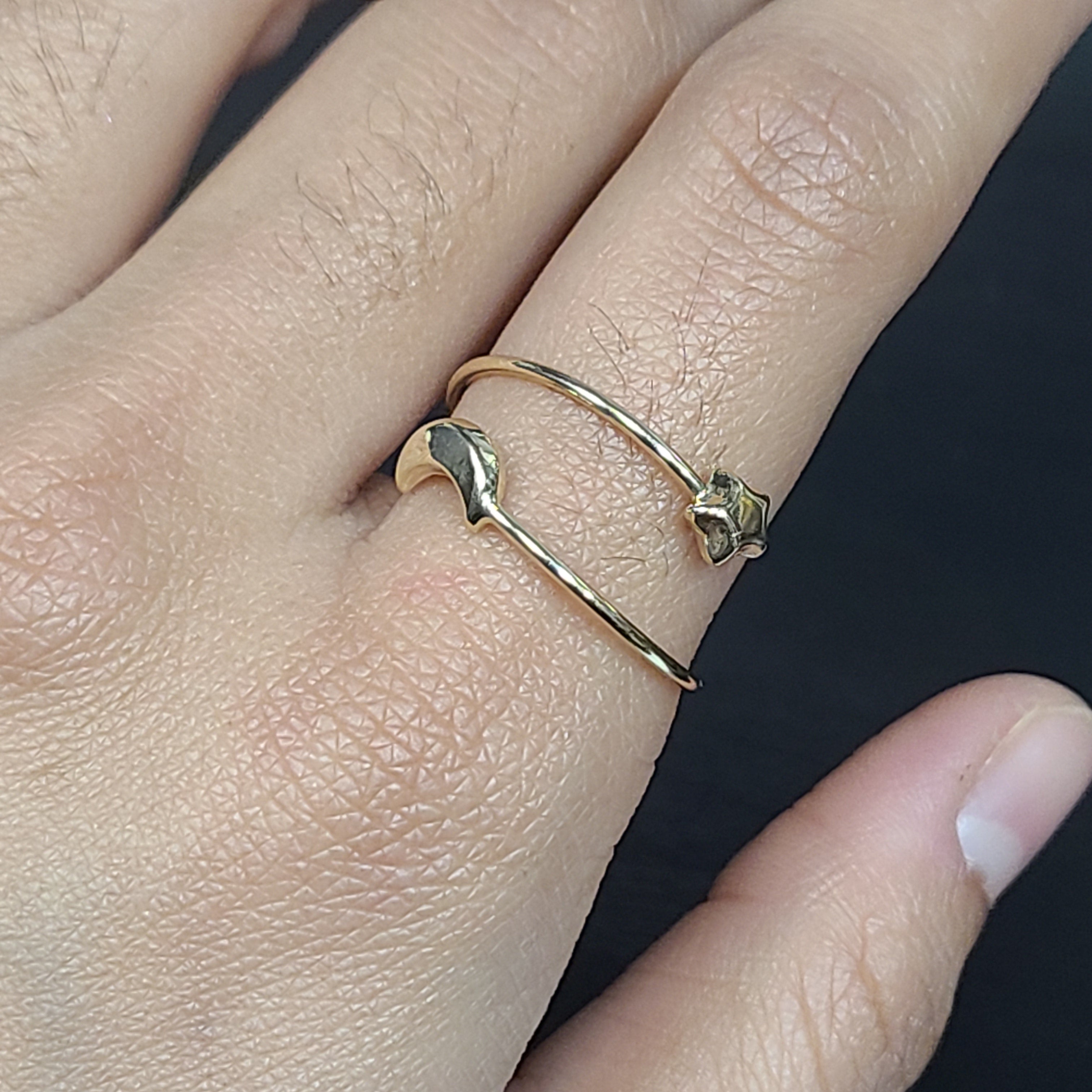 14K Yellow Gold Star Moon Spiral Adjustable Ring
