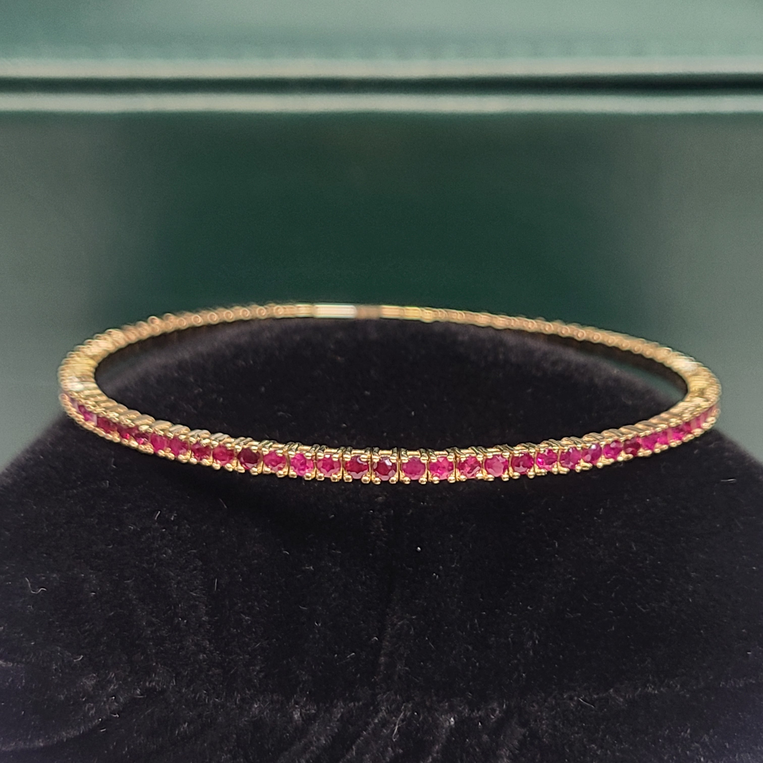 14K Yellow Gold Natural Ruby Flexible Bangle