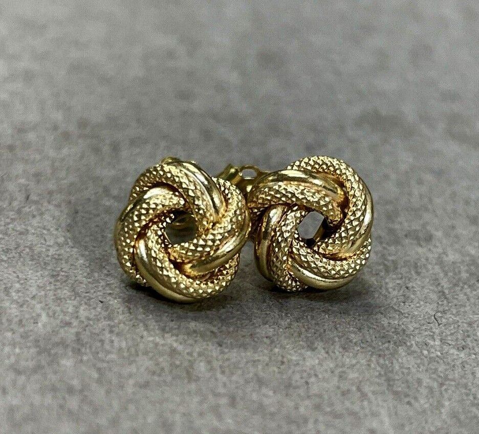 Textured Knot Earrings in Solid 14K Yellow Gold 8mm Studs with Posts .83g