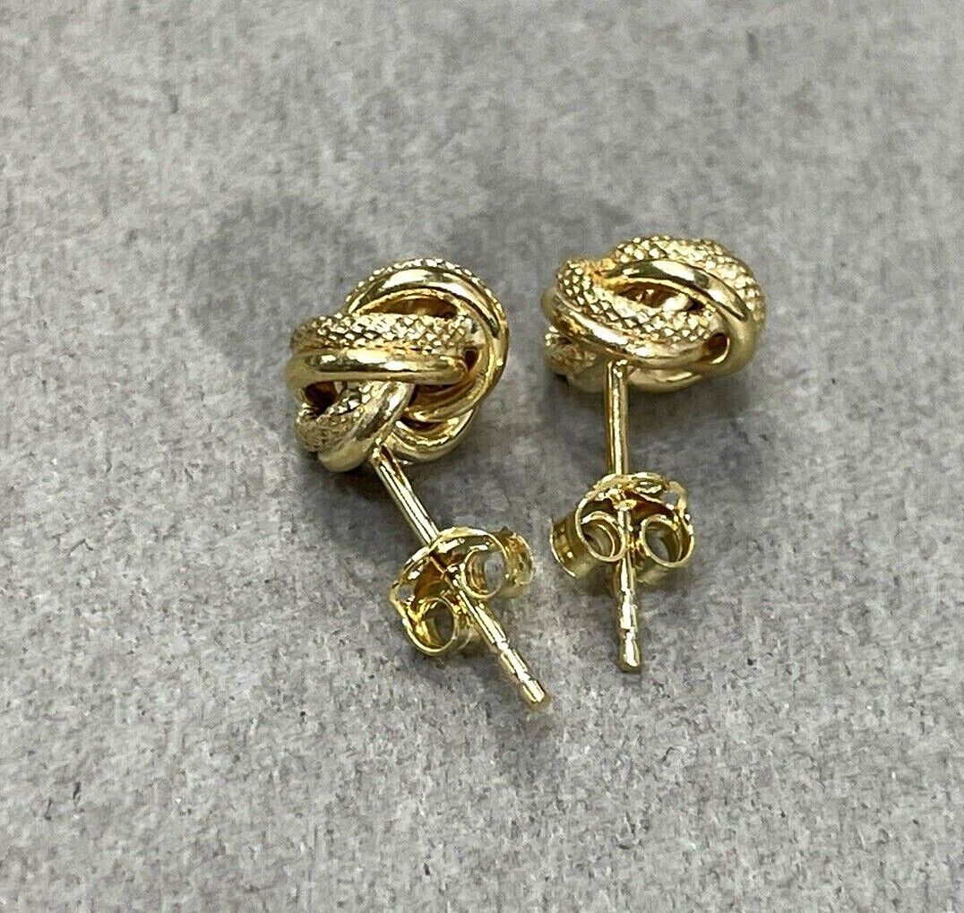 Textured Knot Earrings in Solid 14K Yellow Gold 8mm Studs with Posts .83g