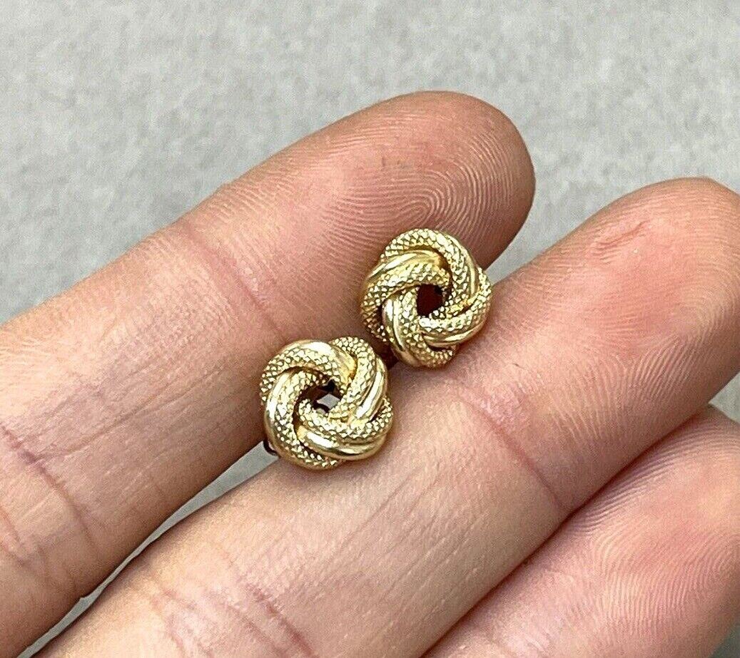 Textured Knot Earrings in Solid 14K Yellow Gold 8mm Studs with Posts .83g