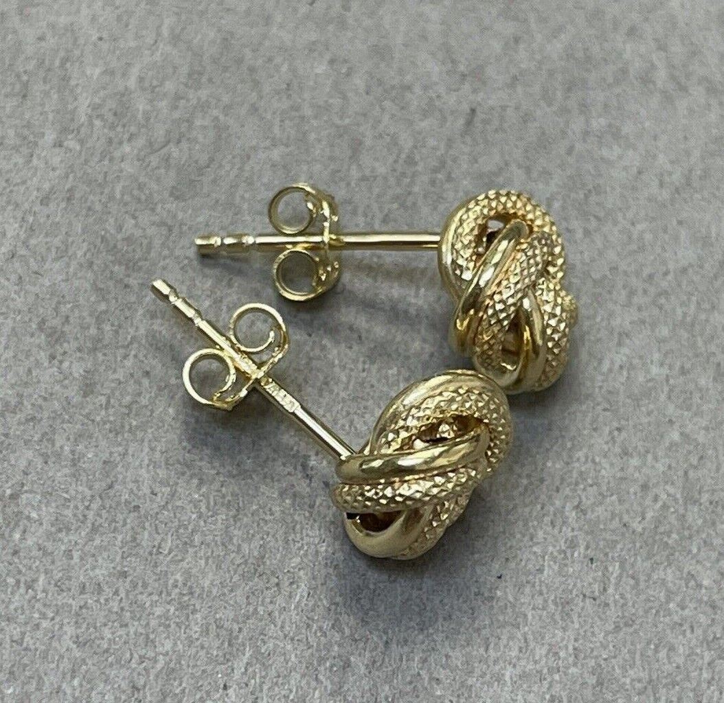 Textured Knot Earrings in Solid 14K Yellow Gold 8mm Studs with Posts .83g