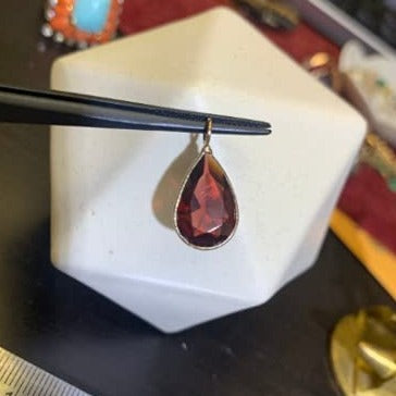 4CT Red Pear Garnet Solid 14K Yellow Gold Pendant Charm .75"