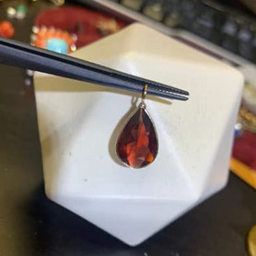 4CT Red Pear Garnet Solid 14K Yellow Gold Pendant Charm .75"