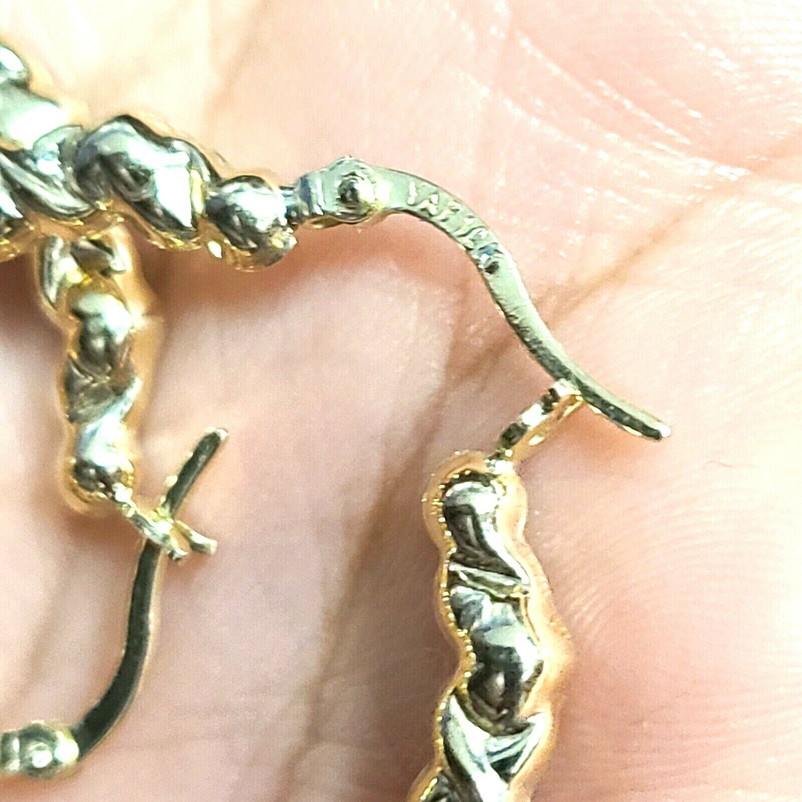 GORGEOUS! 10K Yellow Gold Heart Patterned Earring Hoops Length 1.5"
