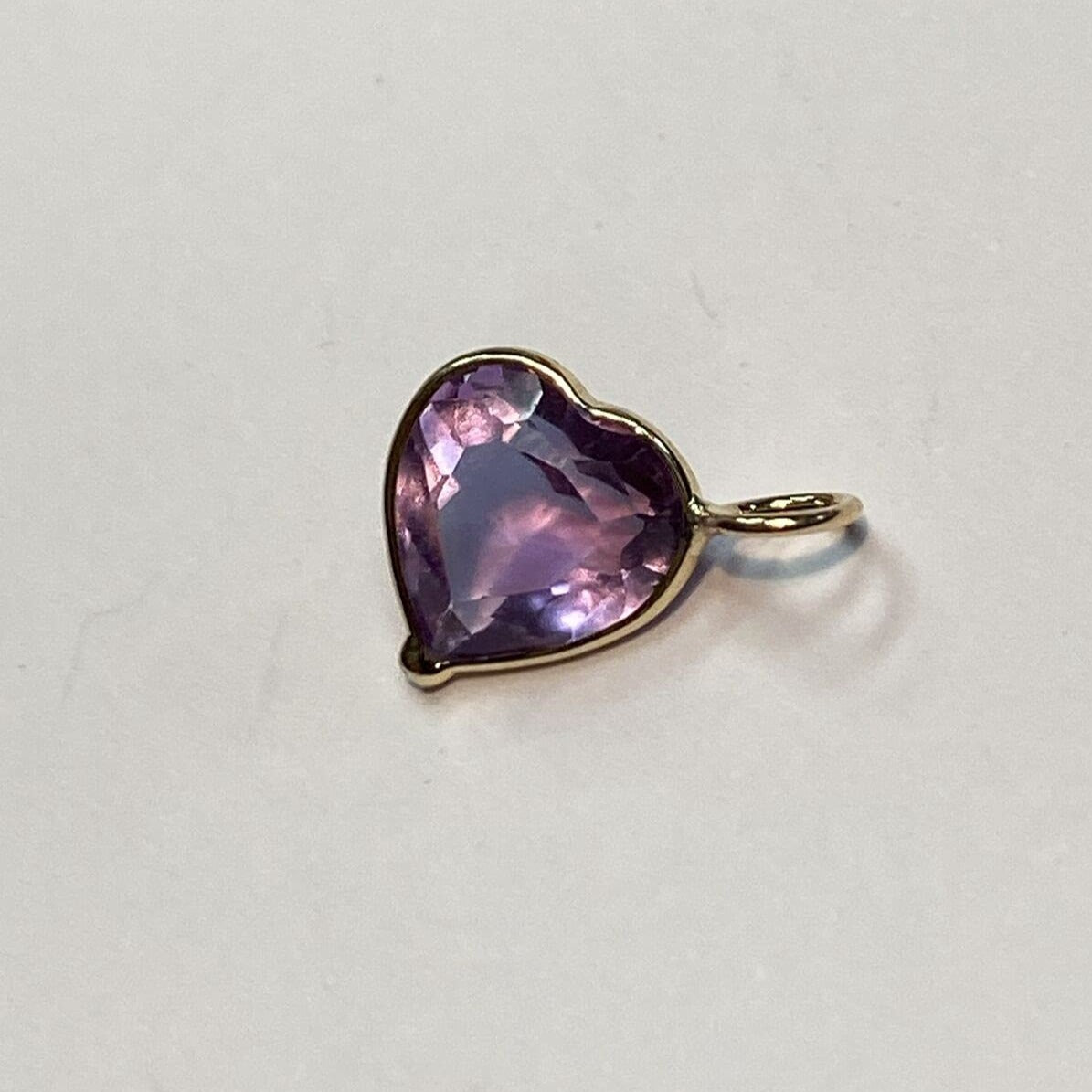 Natural Light Violet Amethyst Heart 14K Yellow Gold Pendant Charm 10x10mm