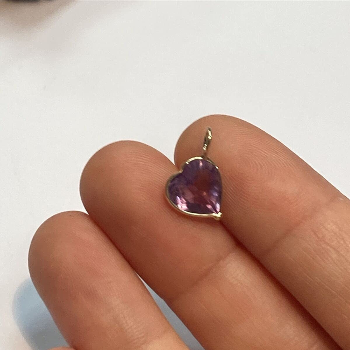 Natural Light Violet Amethyst Heart 14K Yellow Gold Pendant Charm 10x10mm