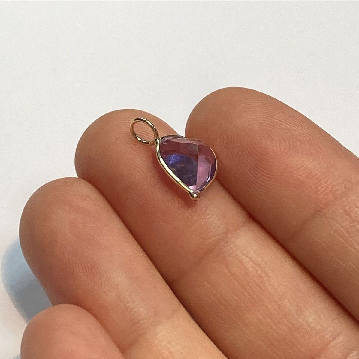 Natural Light Violet Amethyst Heart 14K Yellow Gold Pendant Charm 10x10mm