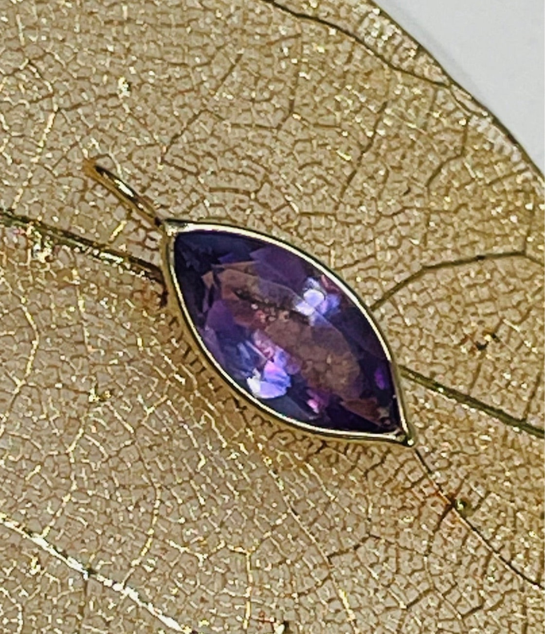 1.4CT Amethyst Marquis 14K Yellow Gold Pendant Charm 18x7mm