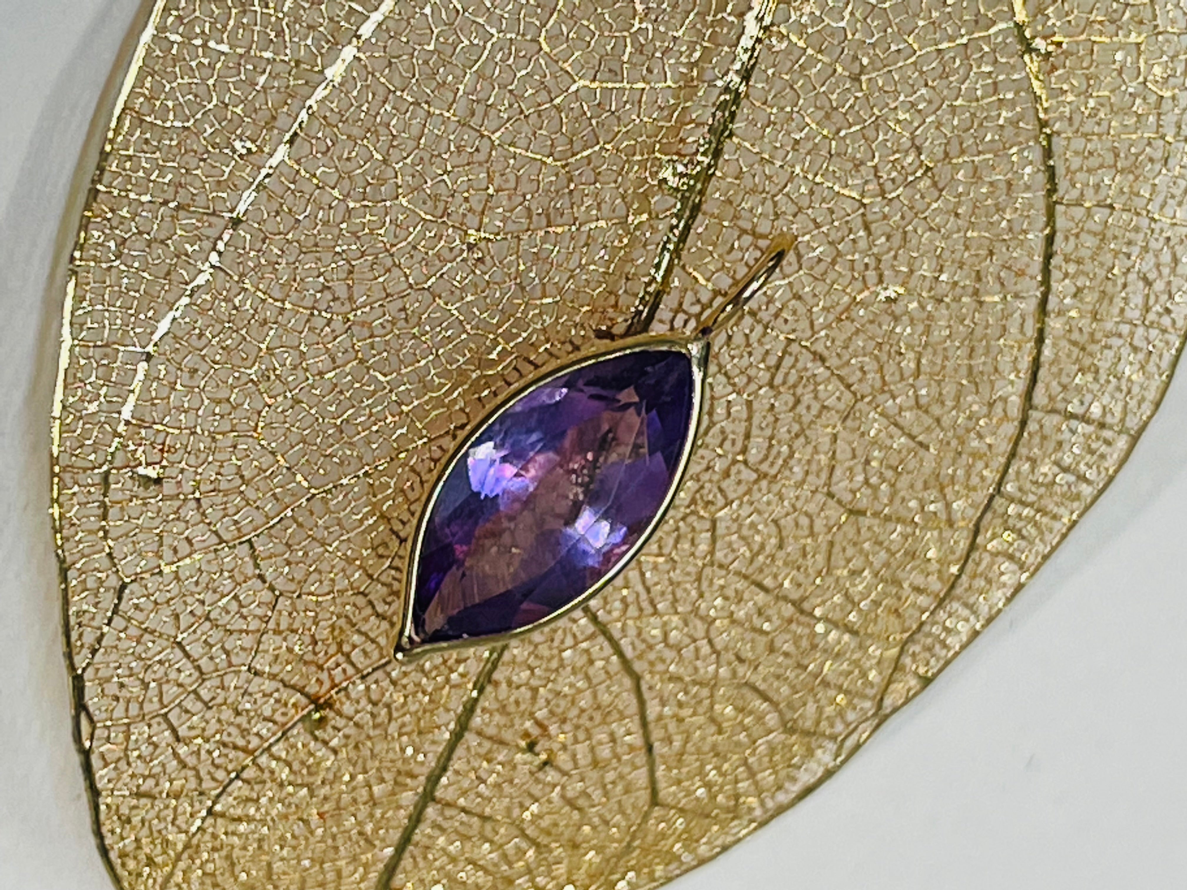 1.4CT Amethyst Marquis 14K Yellow Gold Pendant Charm 18x7mm