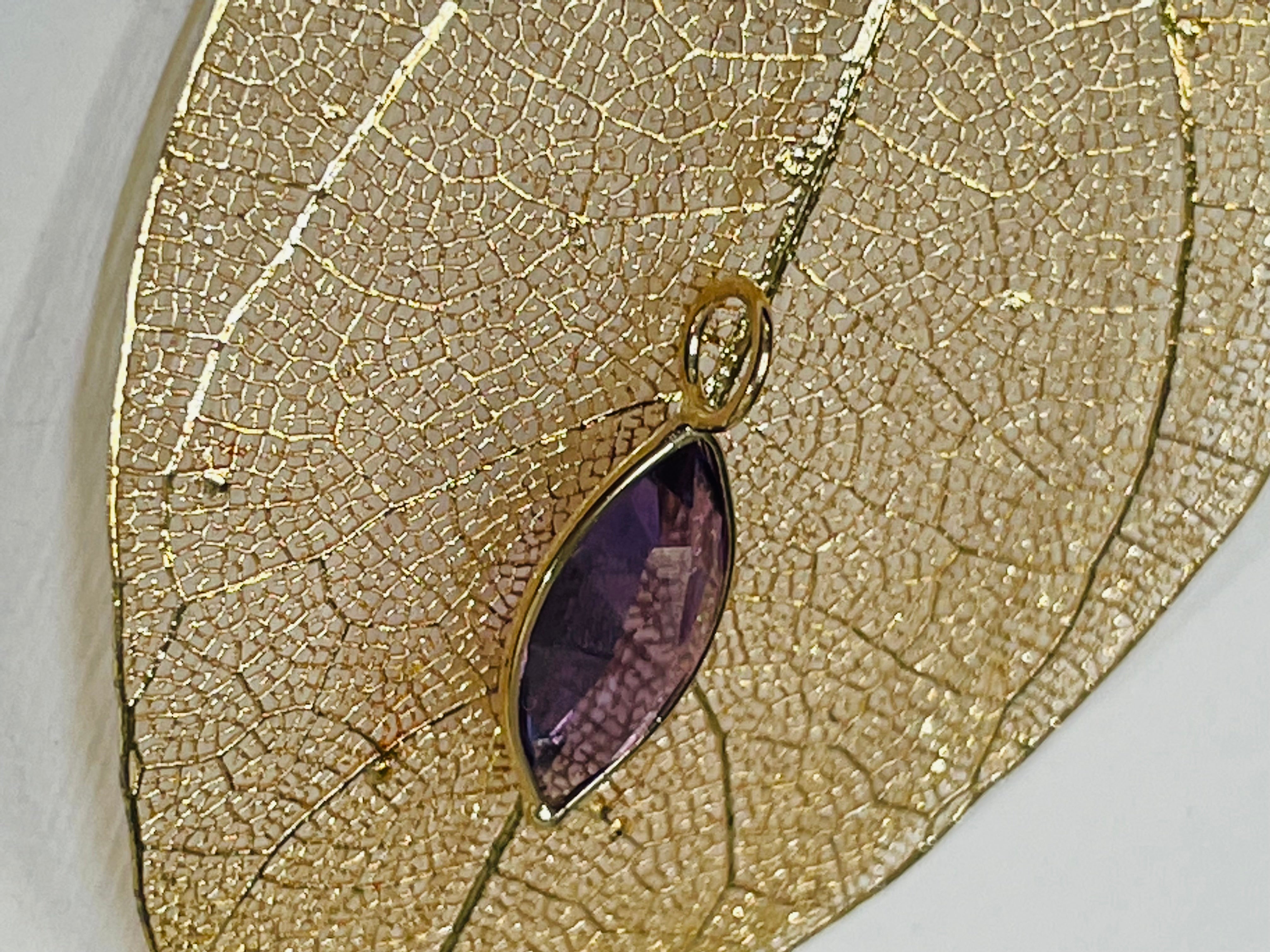 1.4CT Amethyst Marquis 14K Yellow Gold Pendant Charm 18x7mm