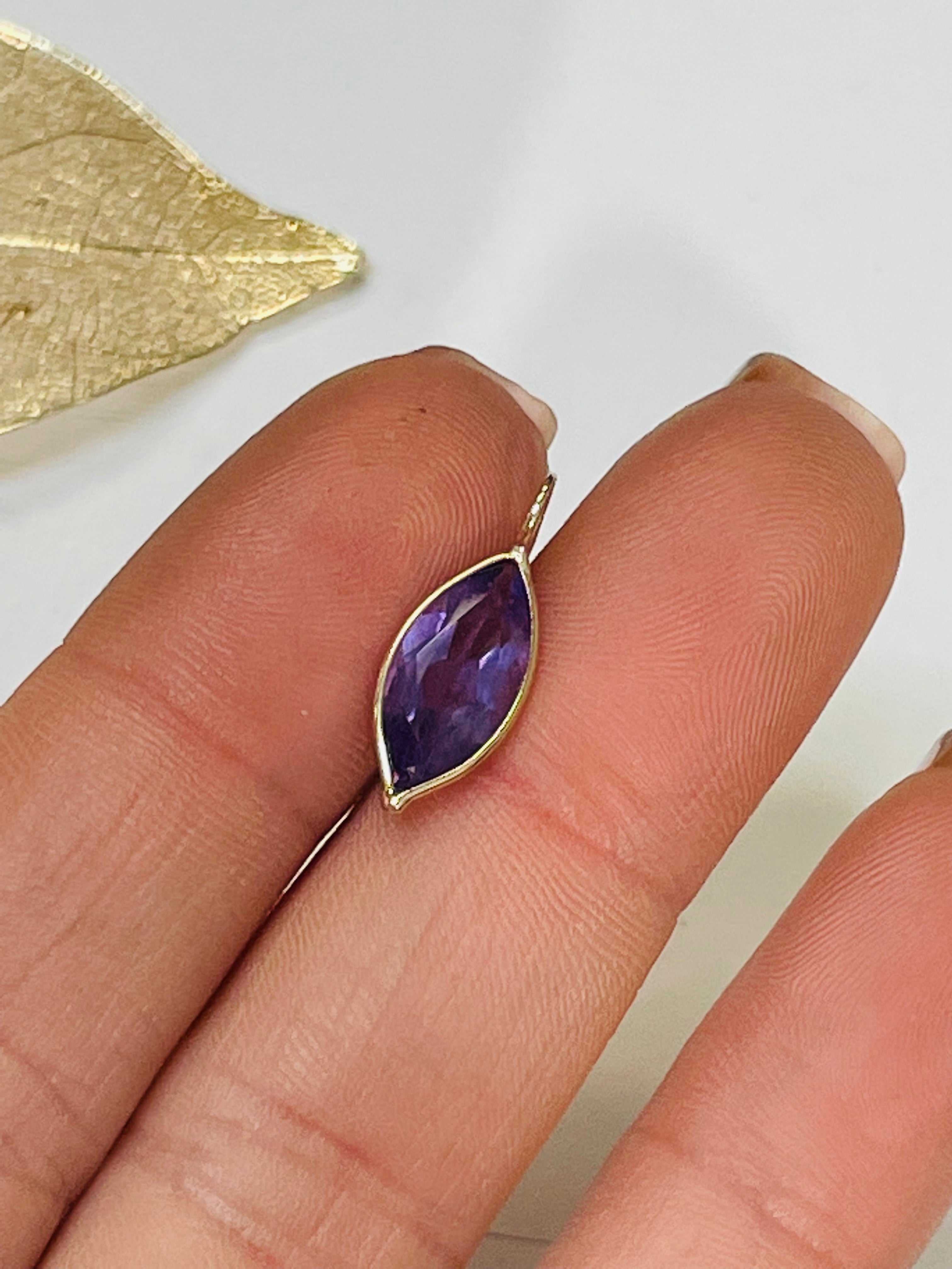 1.4CT Amethyst Marquis 14K Yellow Gold Pendant Charm 18x7mm